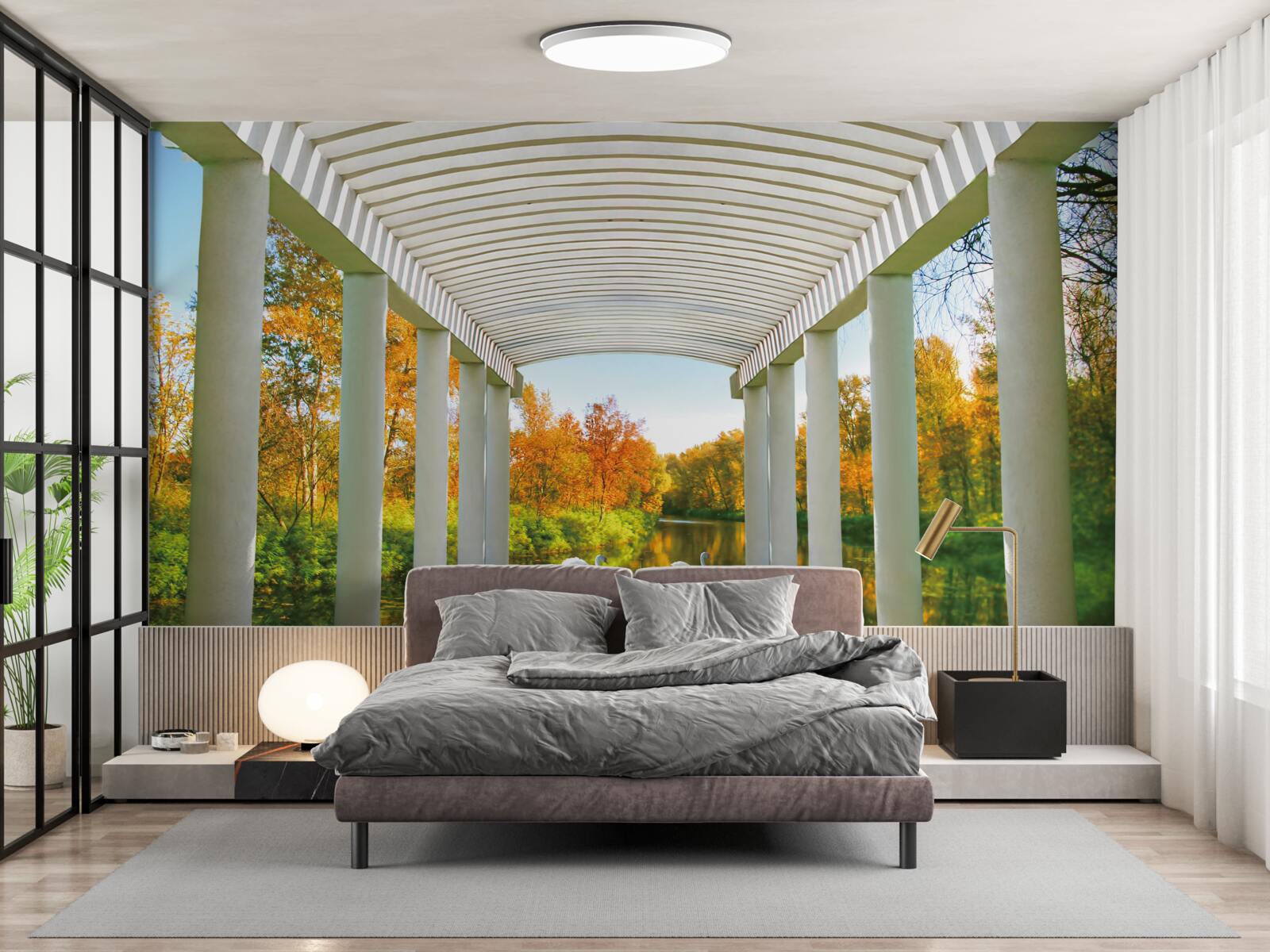 Фотошпалери осіннє оздоблення лісу на панорамному фоні