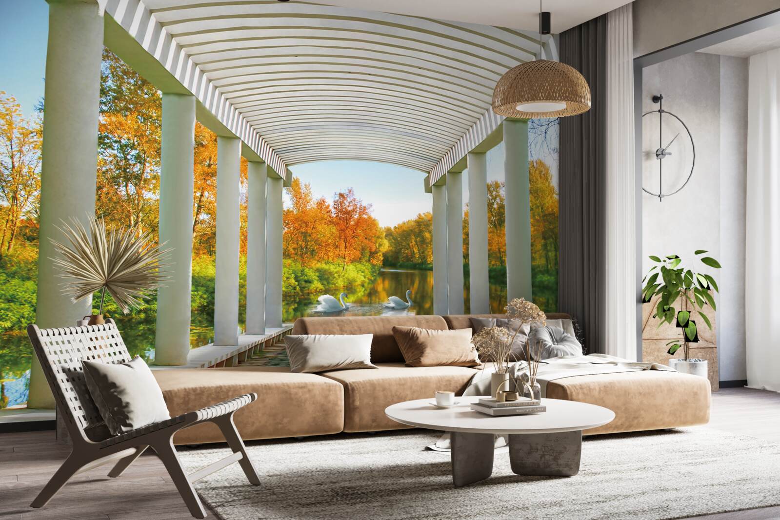 Фотошпалери осіннє оздоблення лісу на панорамному фоні