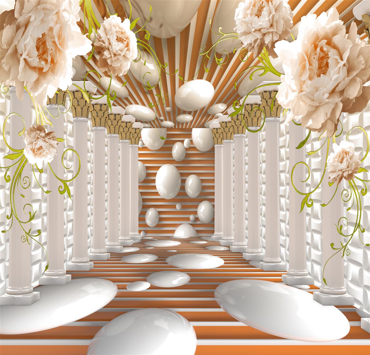 Фотошпалери кам'яні арки у формі квітів і фігур утворюють тунель