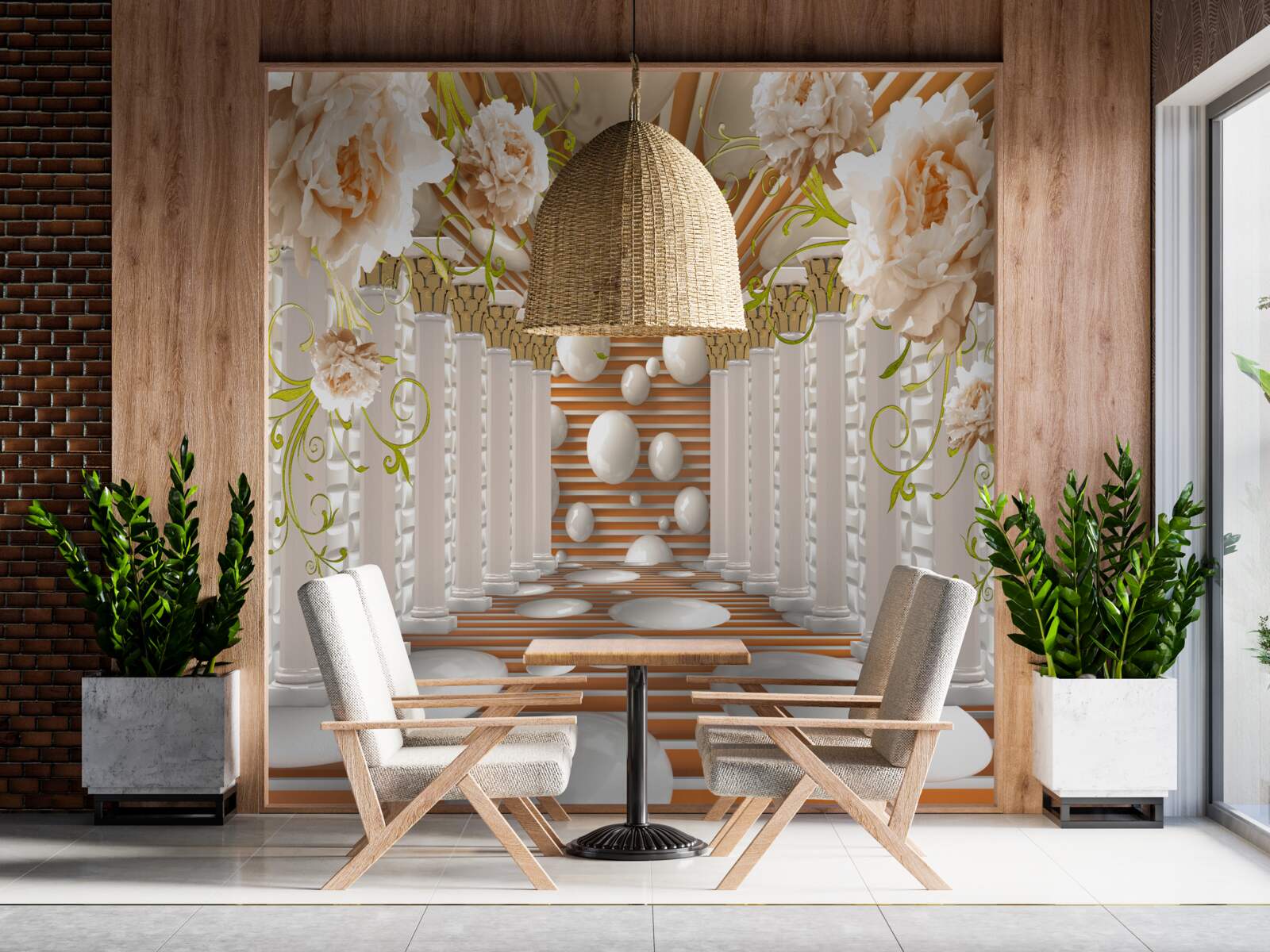 Фотошпалери кам'яні арки у формі квітів і фігур утворюють тунель