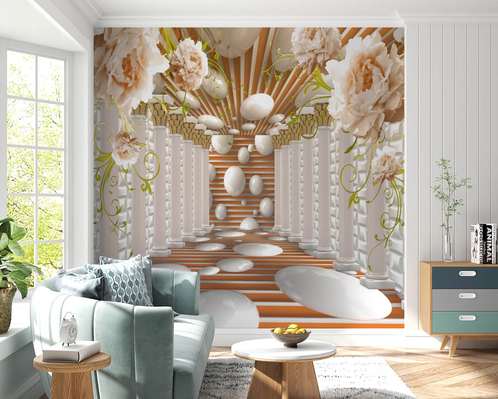 Фотошпалери кам'яні арки у формі квітів і фігур утворюють тунель