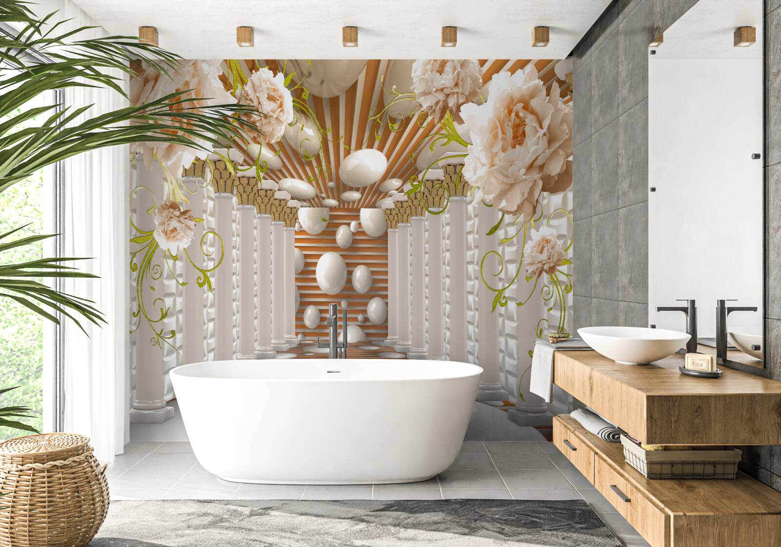 Фотошпалери кам'яні арки у формі квітів і фігур утворюють тунель