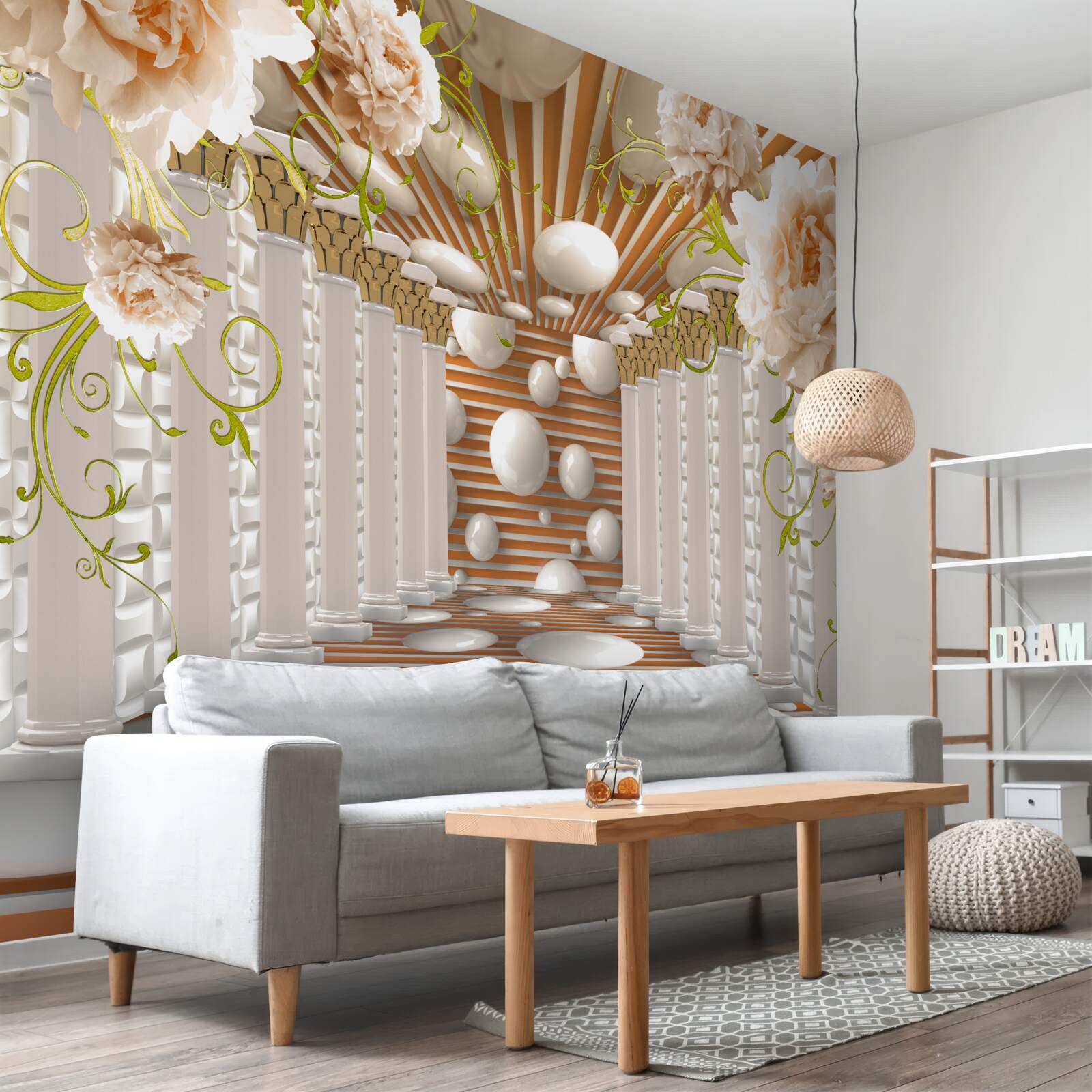 Фотошпалери кам'яні арки у формі квітів і фігур утворюють тунель