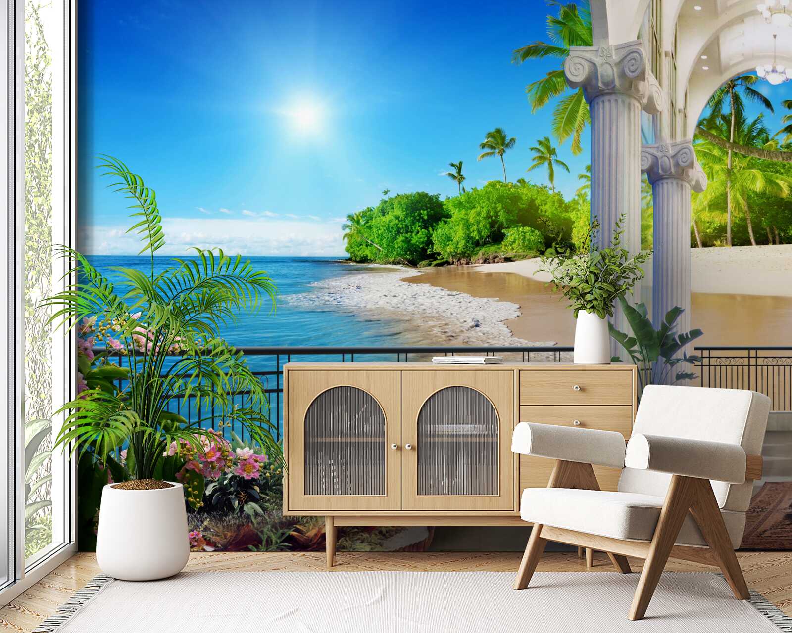 Фотошпалери яскравий сонячний день на тропічному узбережжі