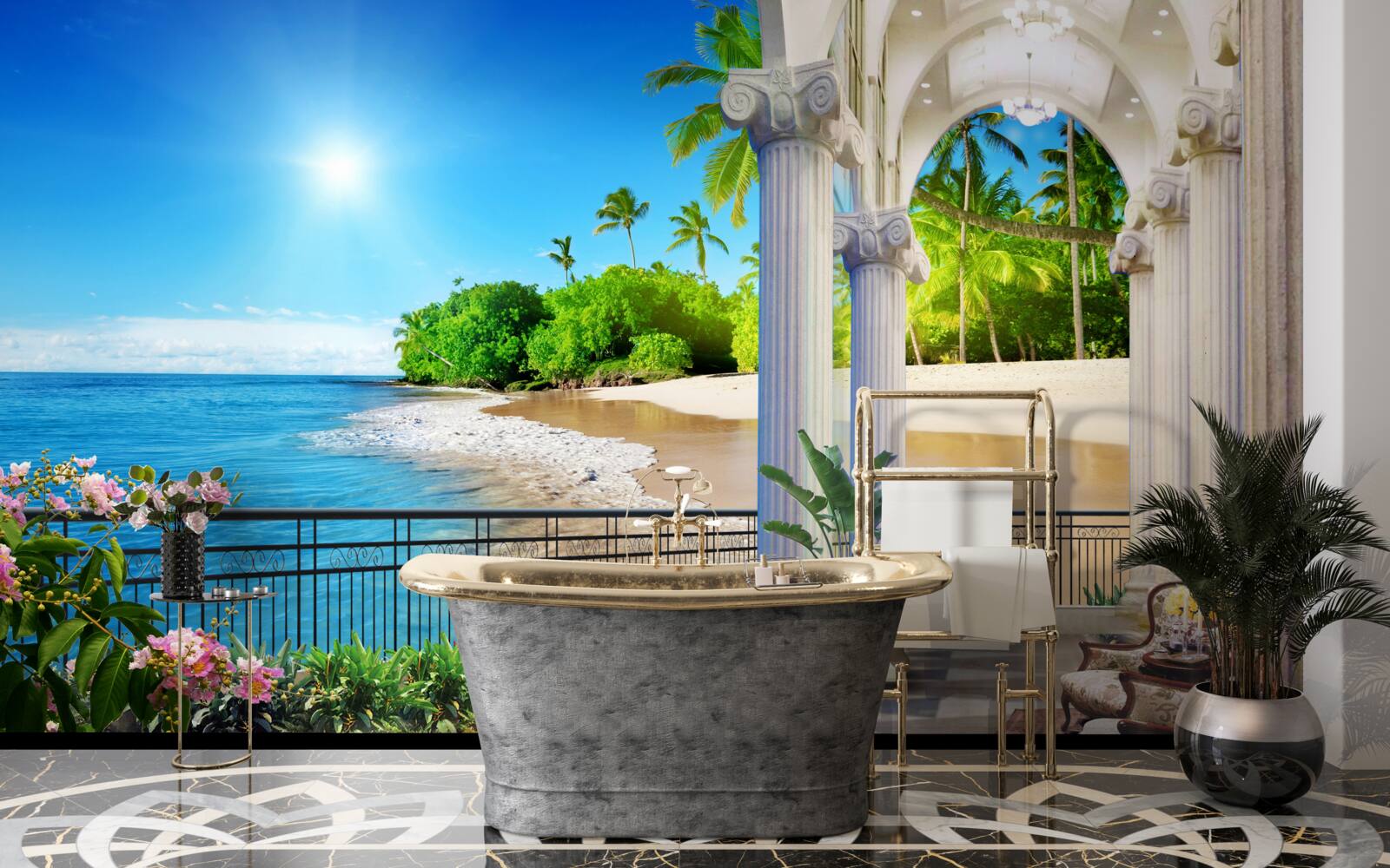 Фотошпалери яскравий сонячний день на тропічному узбережжі