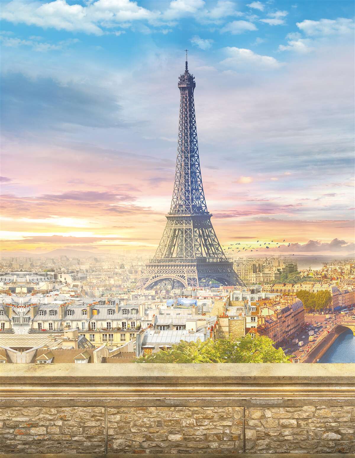 Фотошпалери чудовий вид на Ейфелеву вежу та міський горизонт