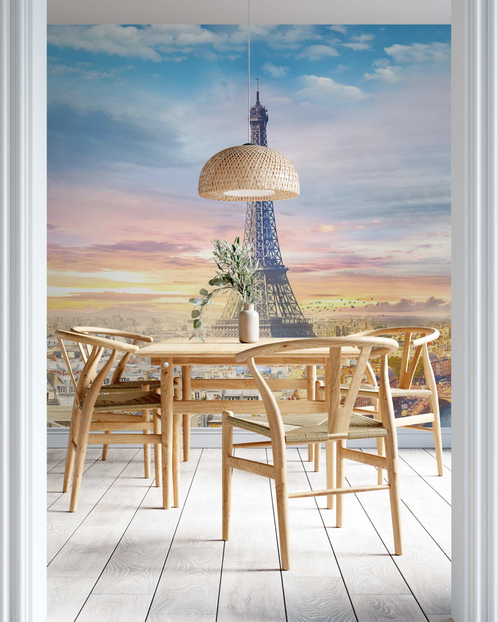 Фотошпалери чудовий вид на Ейфелеву вежу та міський горизонт