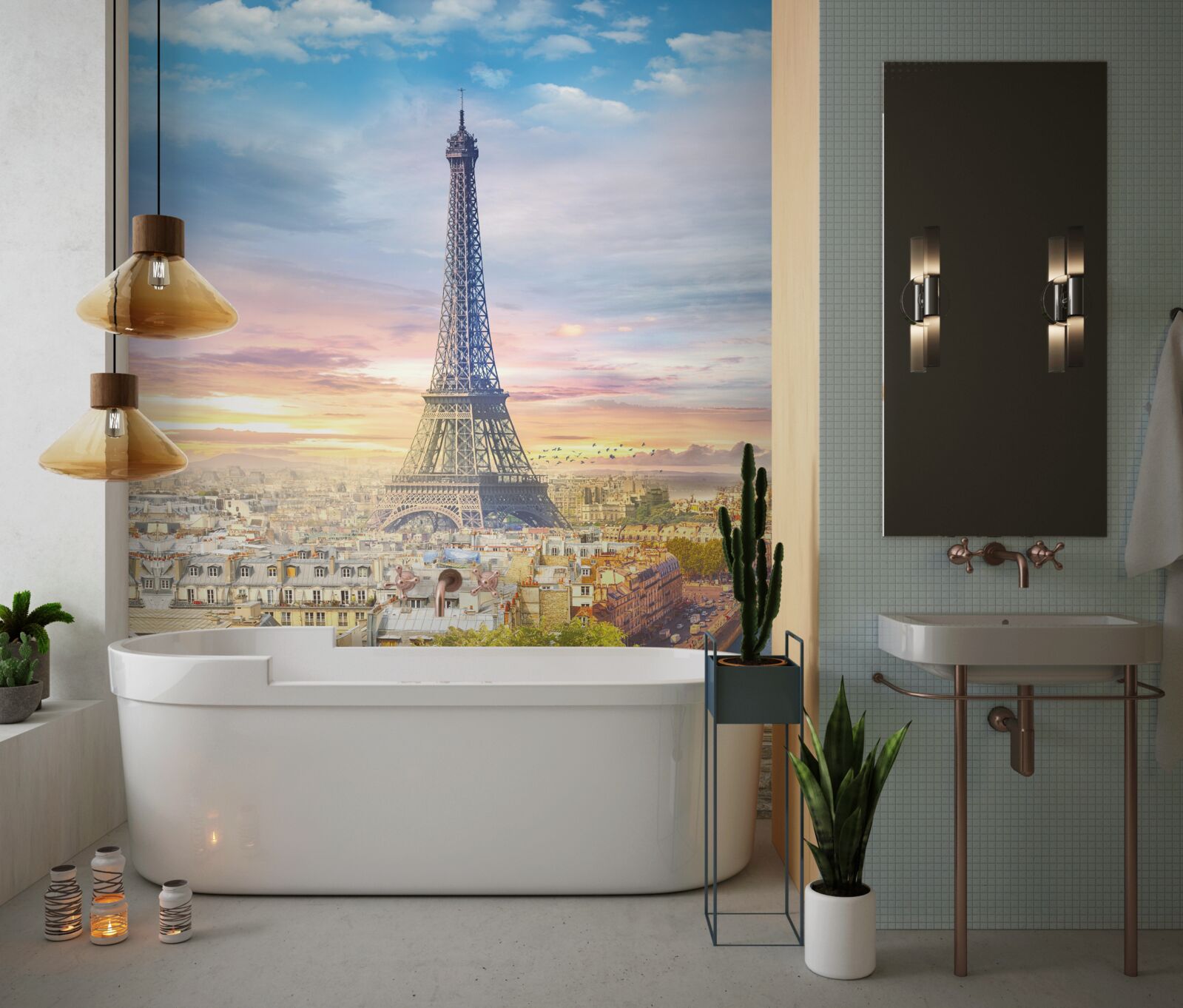 Фотошпалери чудовий вид на Ейфелеву вежу та міський горизонт