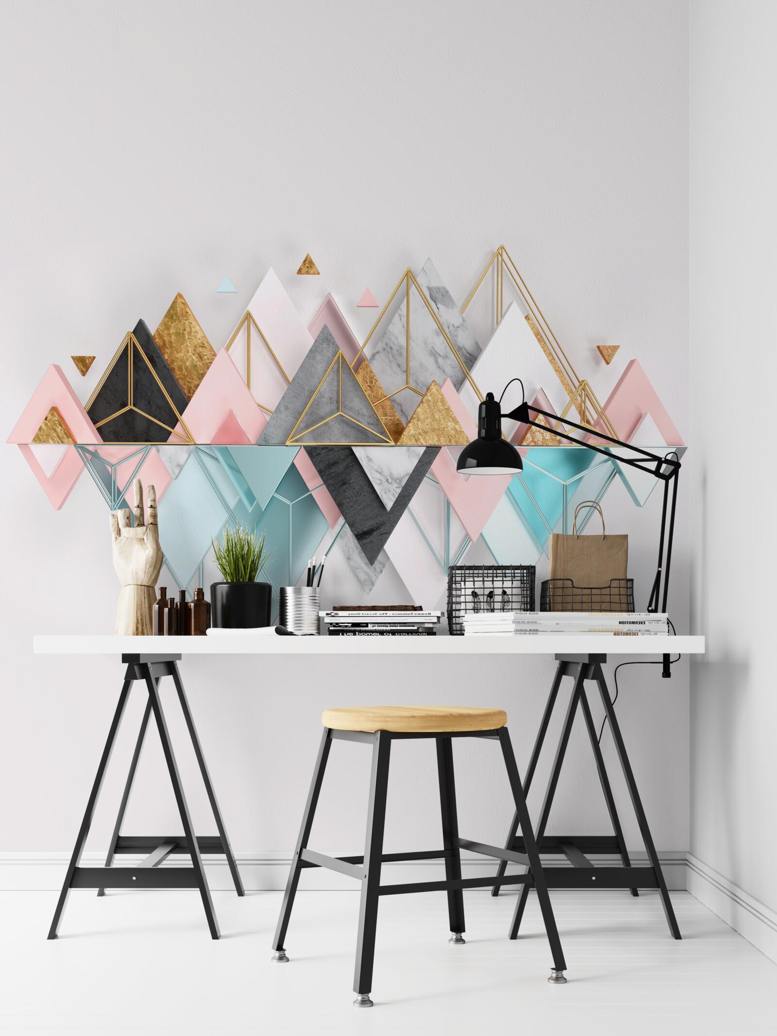 Фотошпалери хвойний ліс, зображений у вигляді трикутників