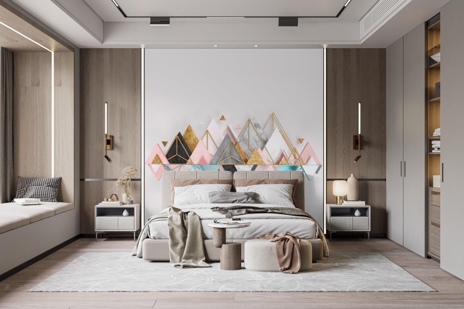 Фотошпалери хвойний ліс, зображений у вигляді трикутників