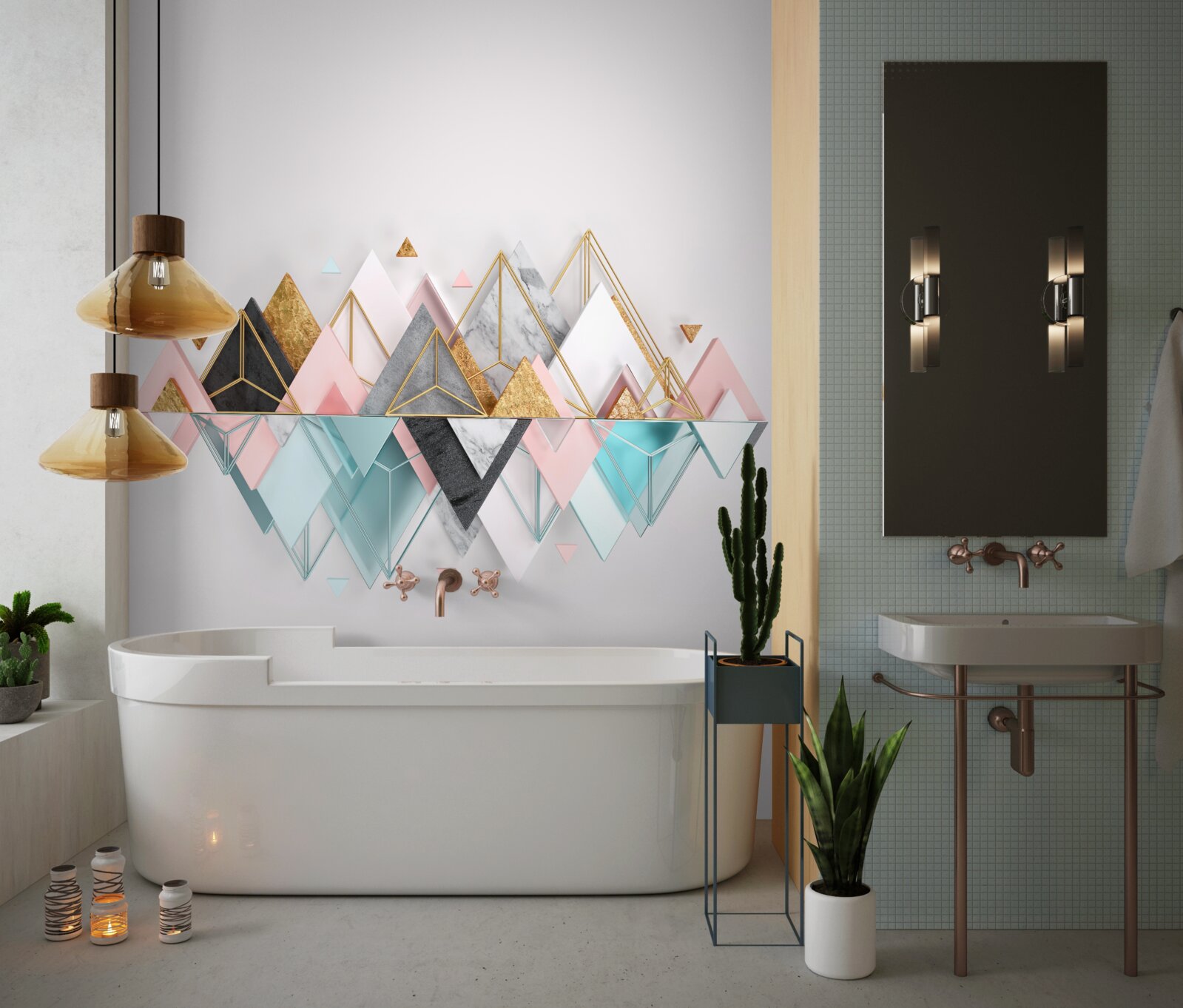 Фотошпалери хвойний ліс, зображений у вигляді трикутників