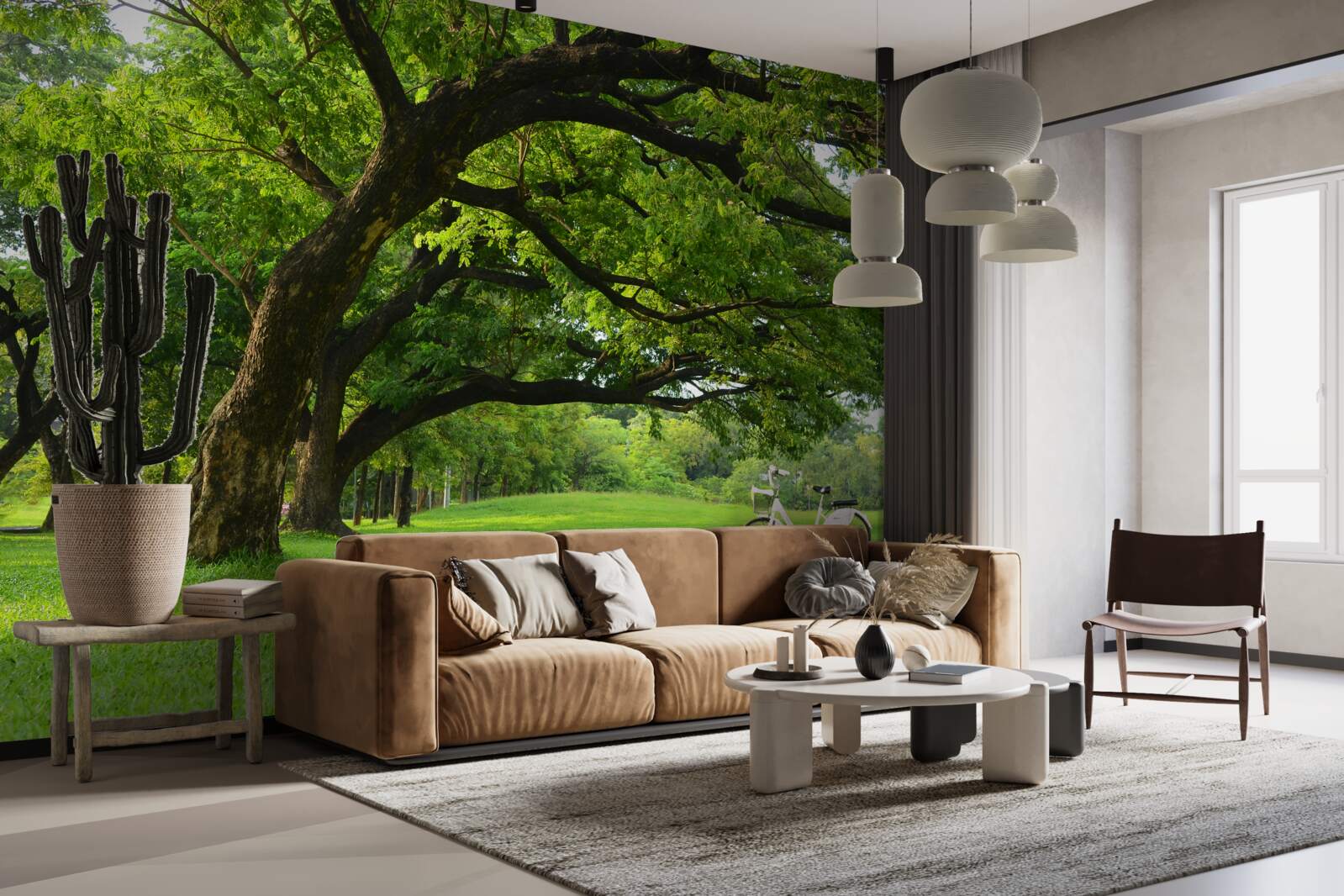 Фотошпалери луг із зеленою травою та столітніми деревами