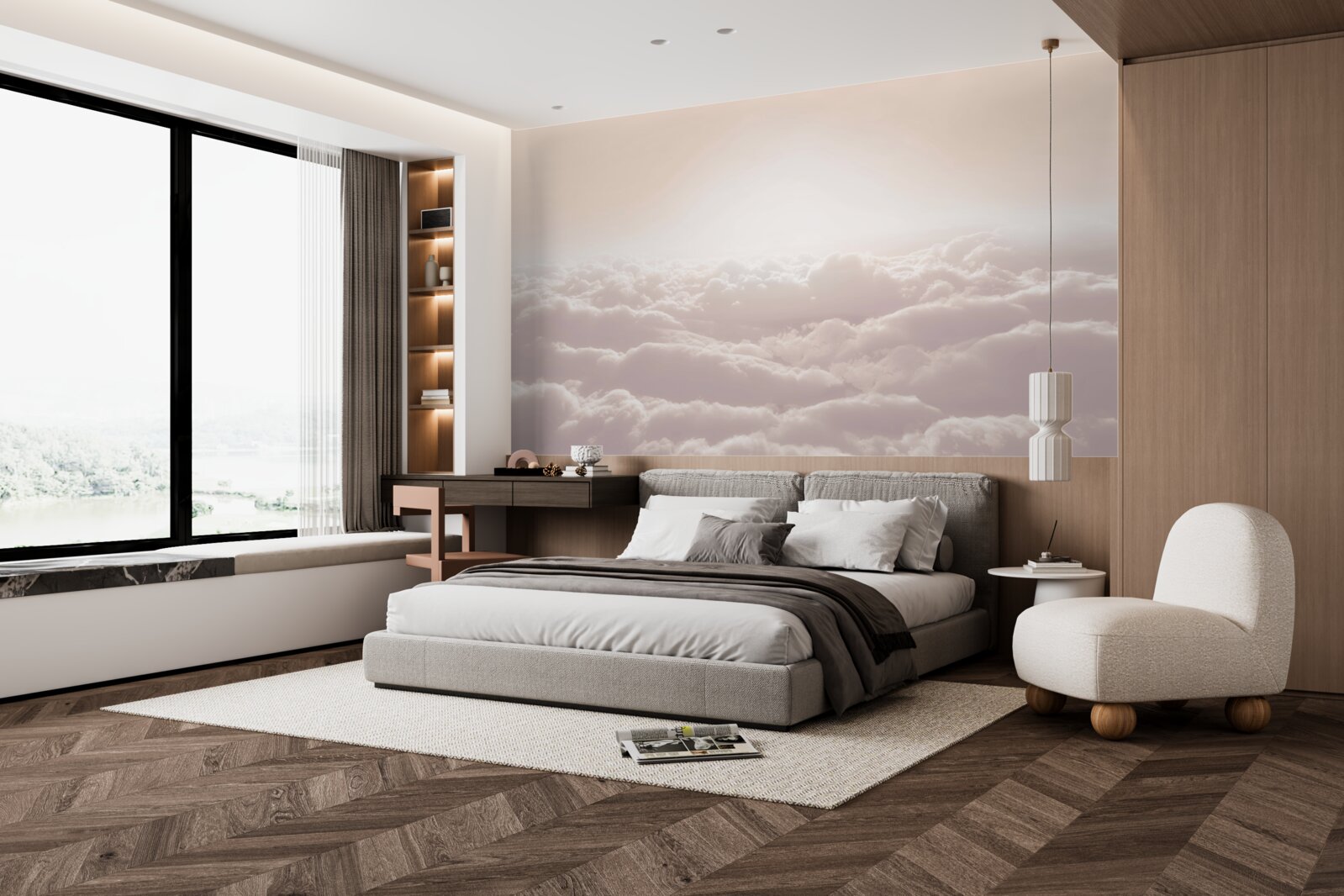 Фотошпалери пухнасті хмари і сонце