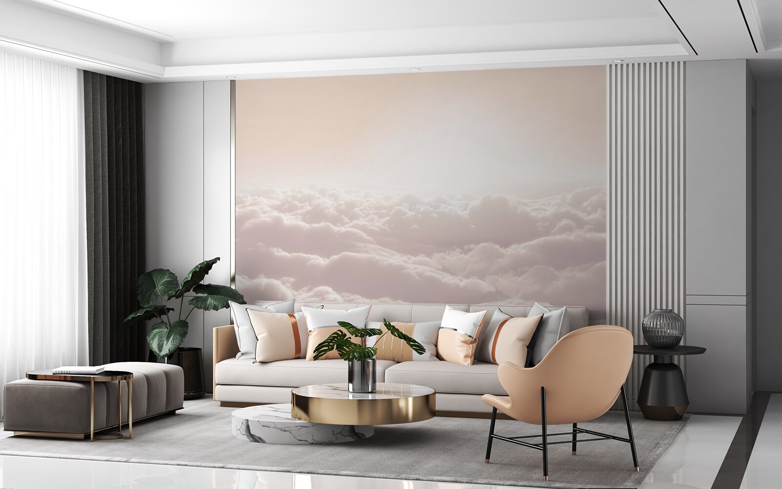 Фотошпалери пухнасті хмари і сонце