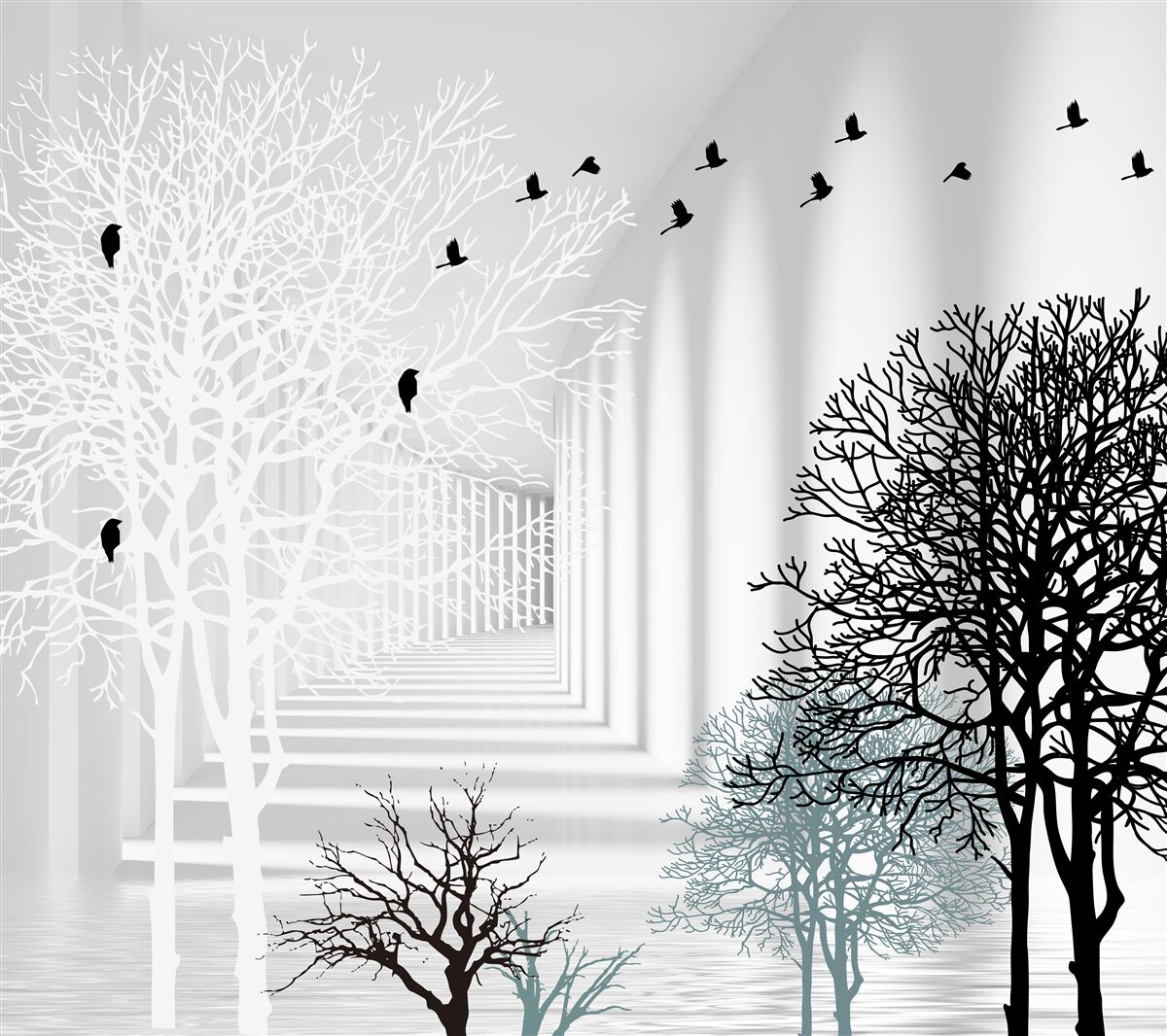 Фотошпалери птахи літають вище дерев