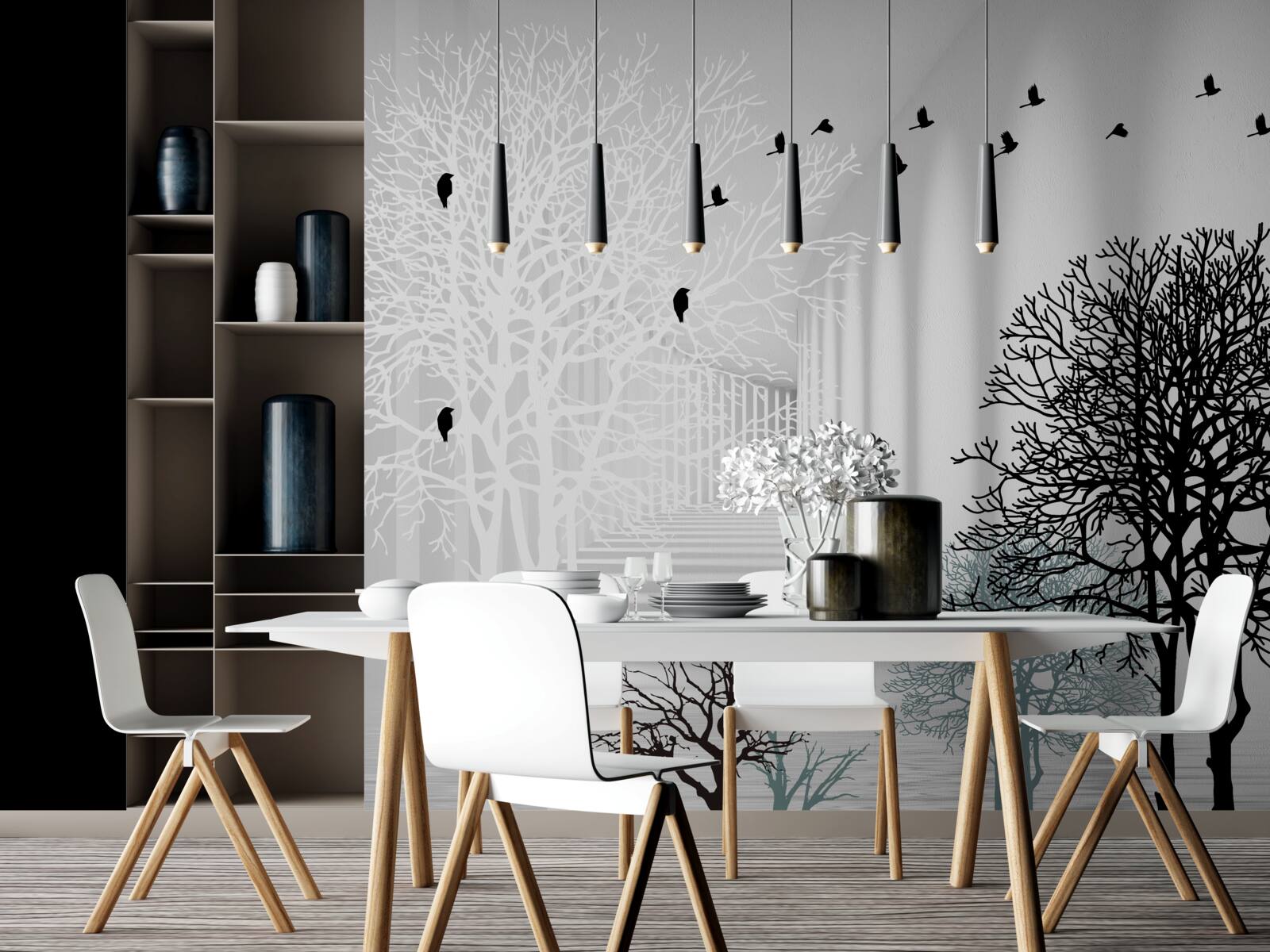 Фотошпалери птахи літають вище дерев