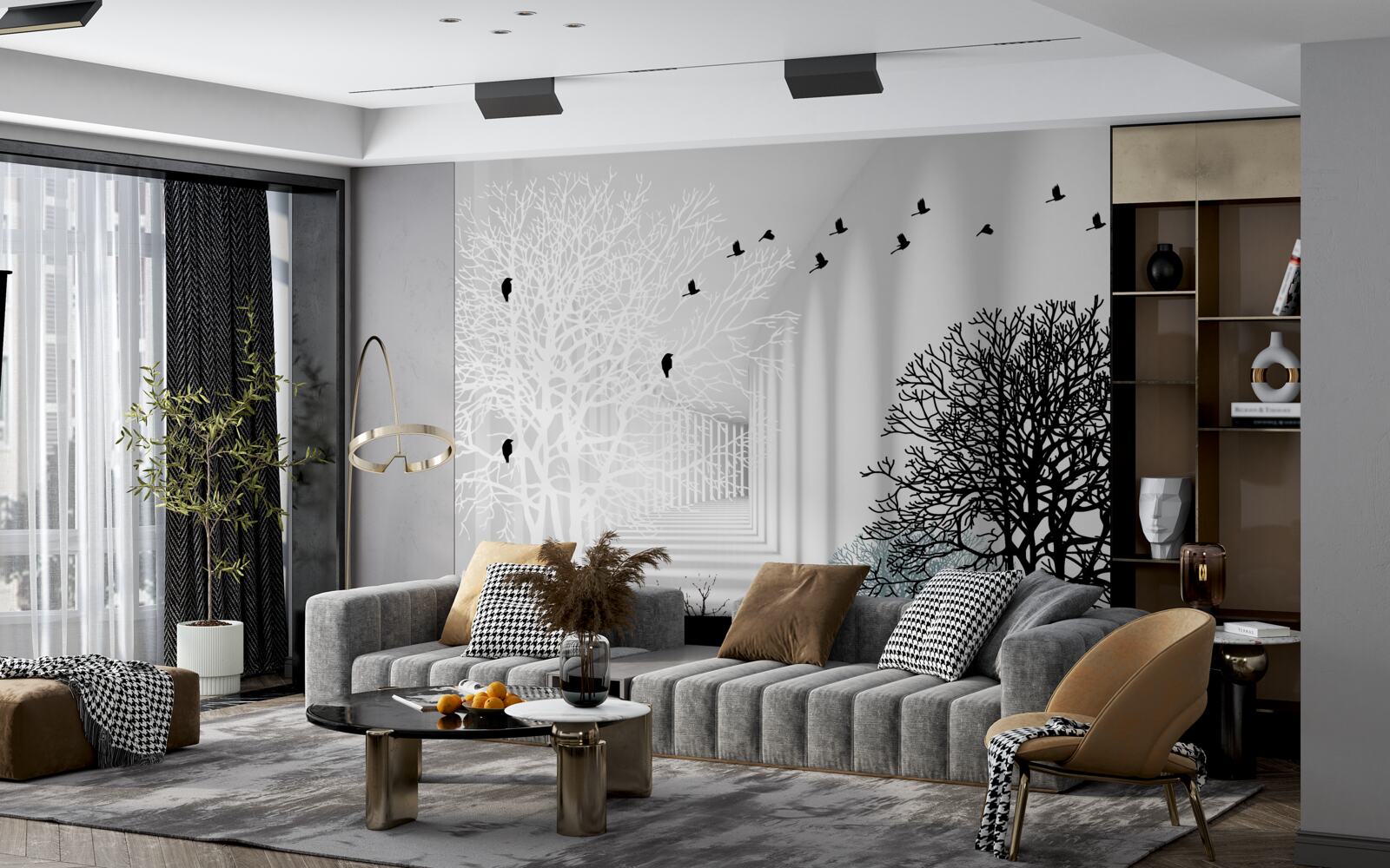 Фотошпалери птахи літають вище дерев