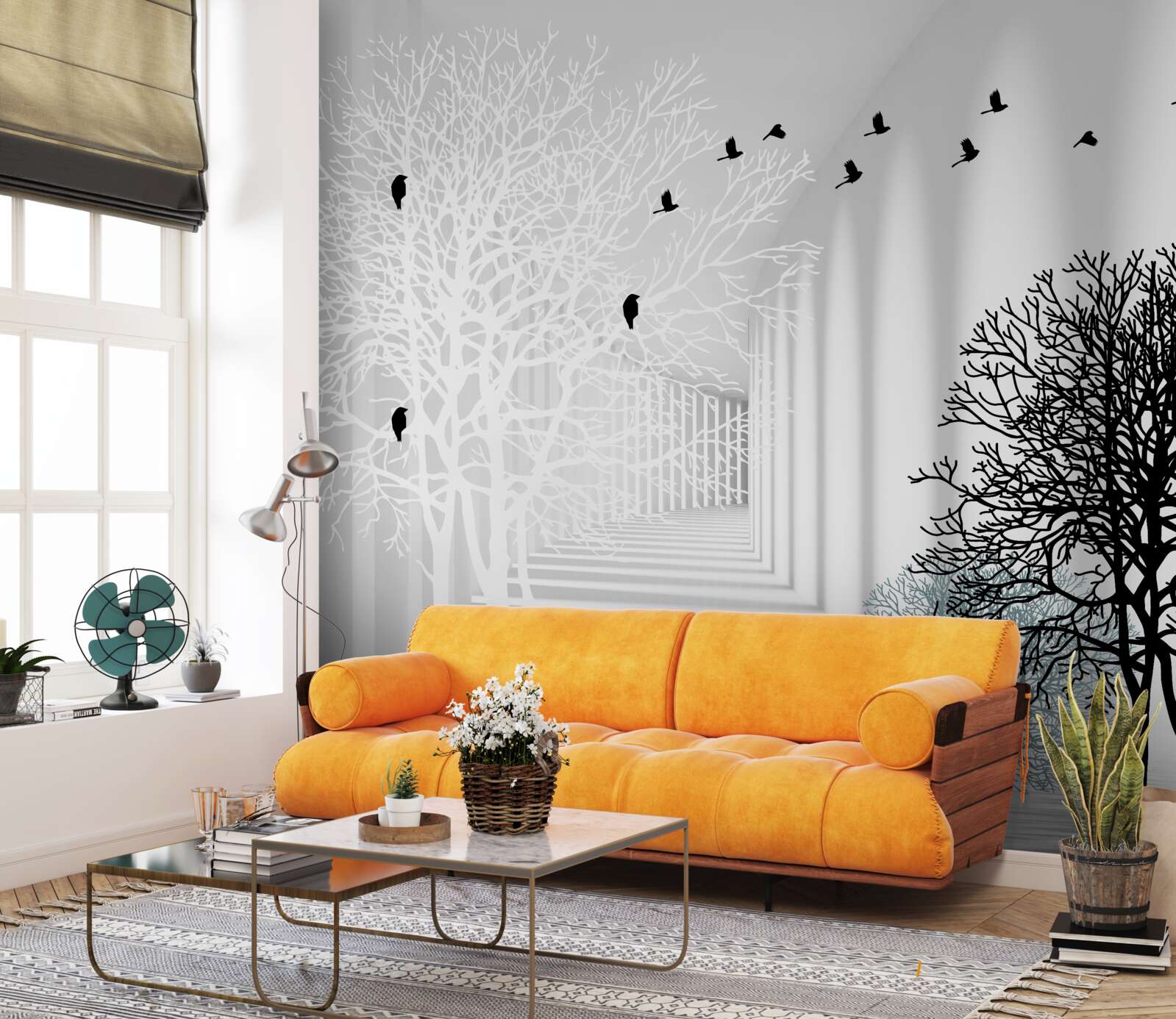 Фотошпалери птахи літають вище дерев