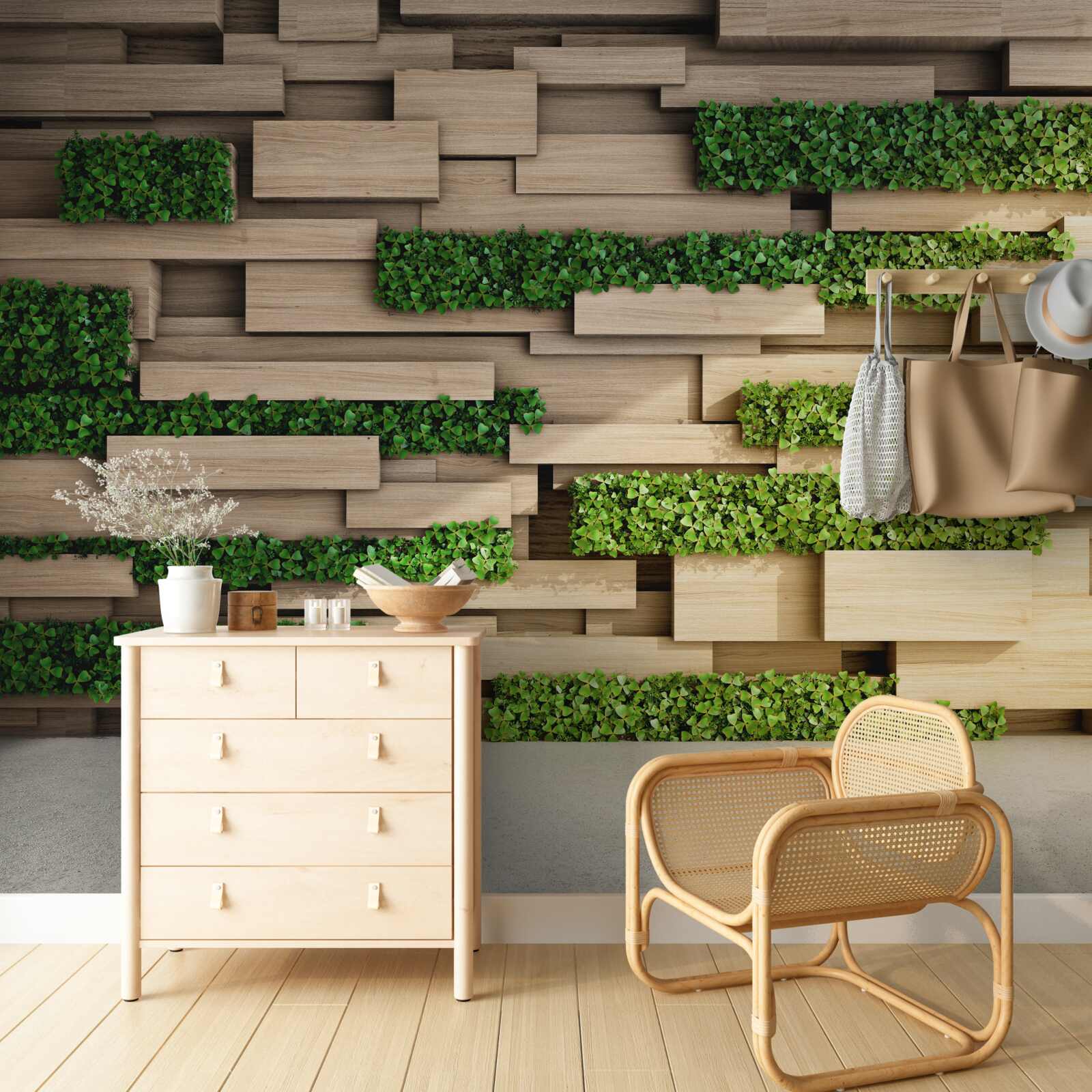 Фотошпалери зелений мох і кам'яна стіна