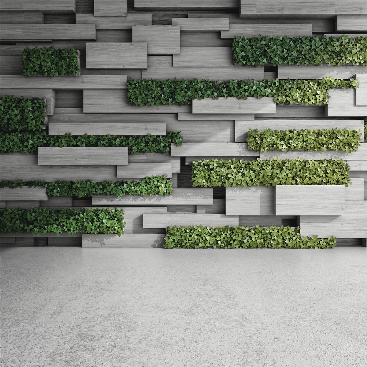 Фотошпалери кам'яна стіна, прикрашена зеленими рослинами