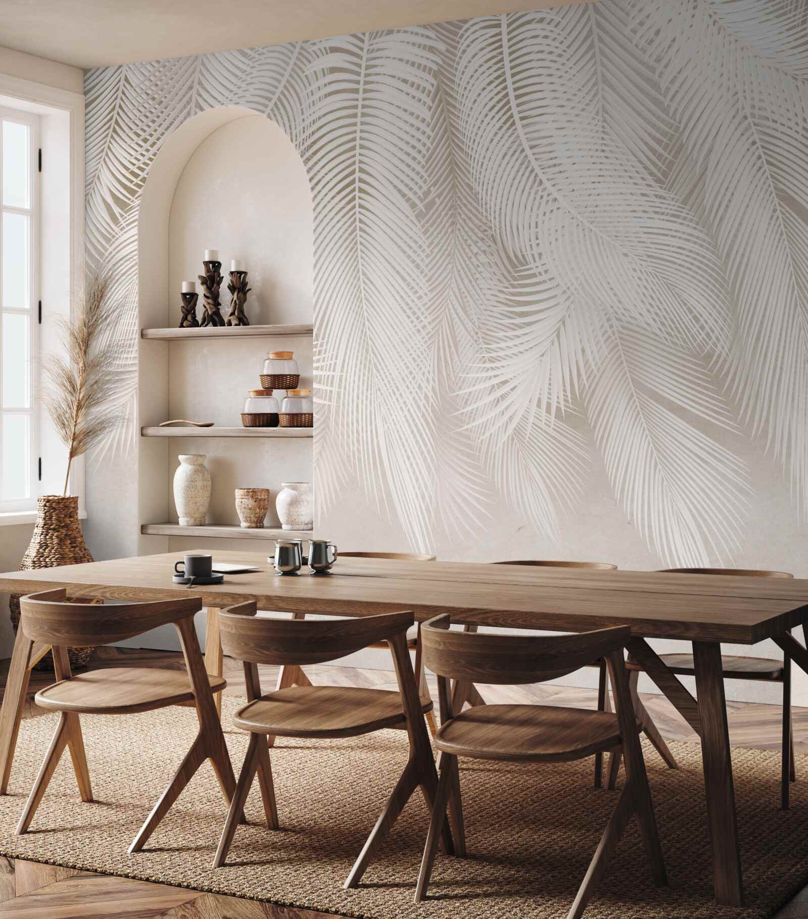 Фотошпалери яскраві папороті на тлі світлих відтінків