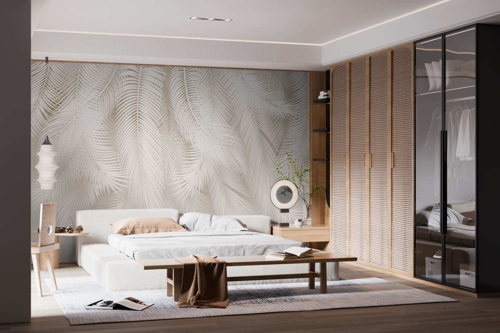 Фотошпалери яскраві папороті на тлі світлих відтінків