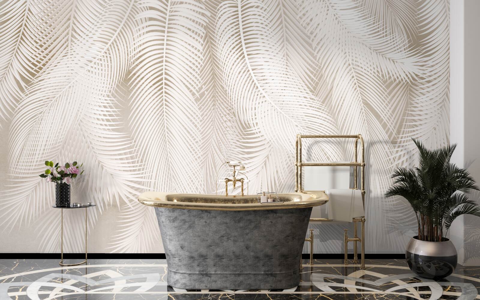 Фотошпалери яскраві папороті на тлі світлих відтінків