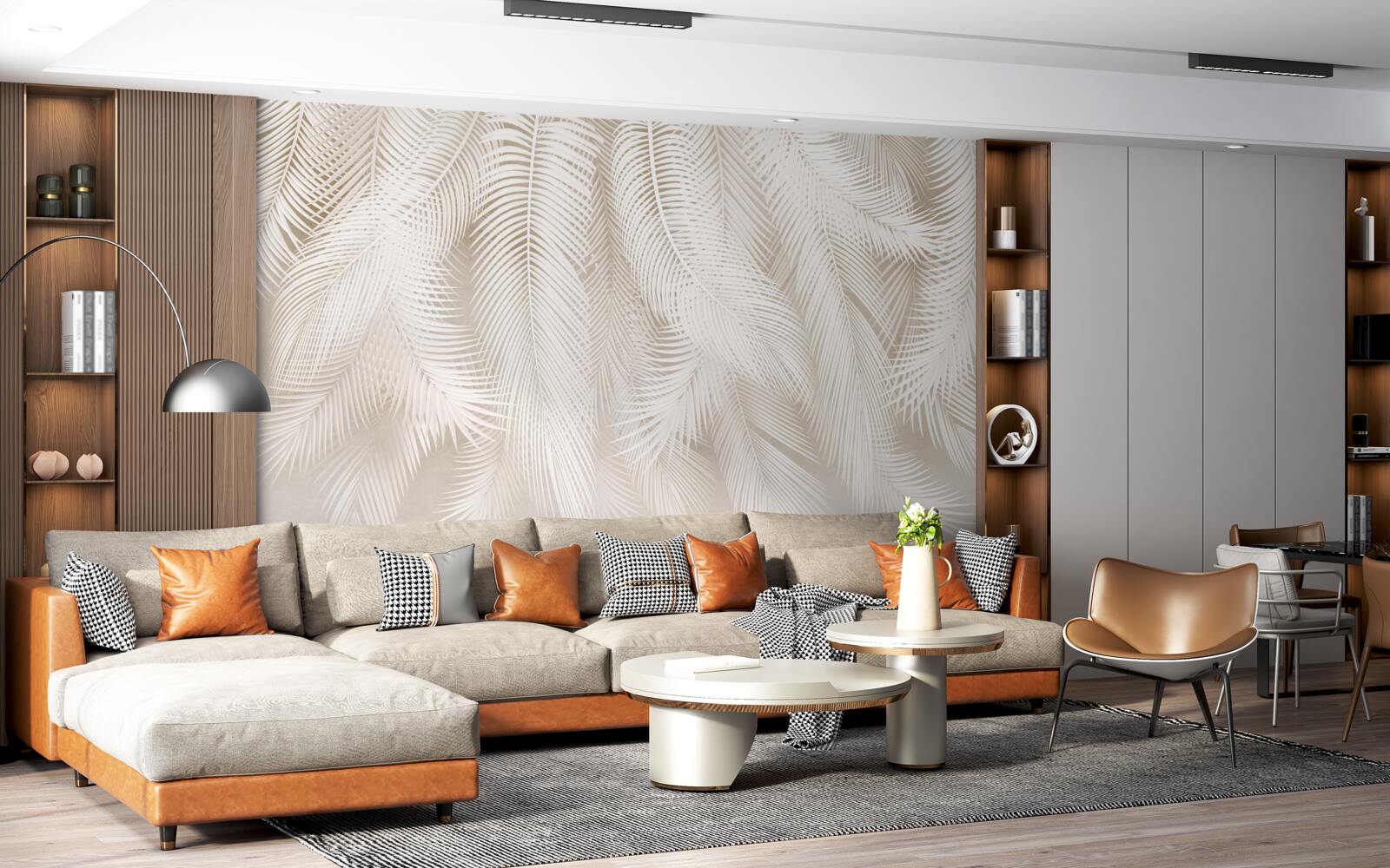 Фотошпалери яскраві папороті на тлі світлих відтінків