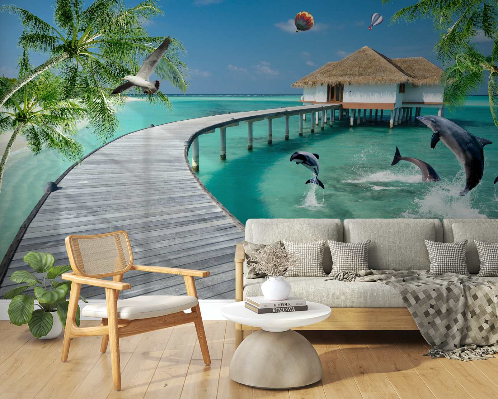 Фотошпалери дерев'яний міст над небесними водами