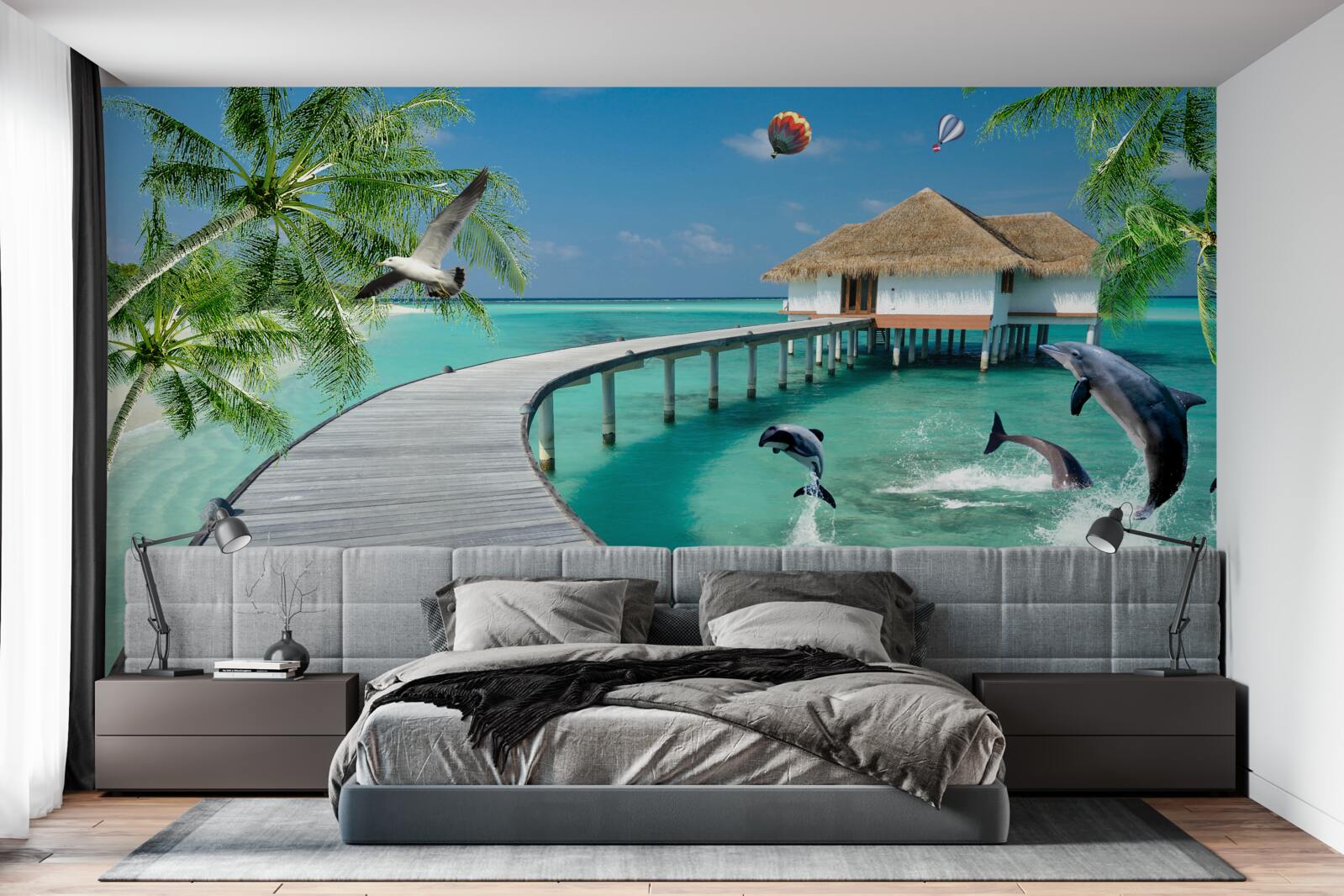 Фотошпалери дерев'яний міст над небесними водами