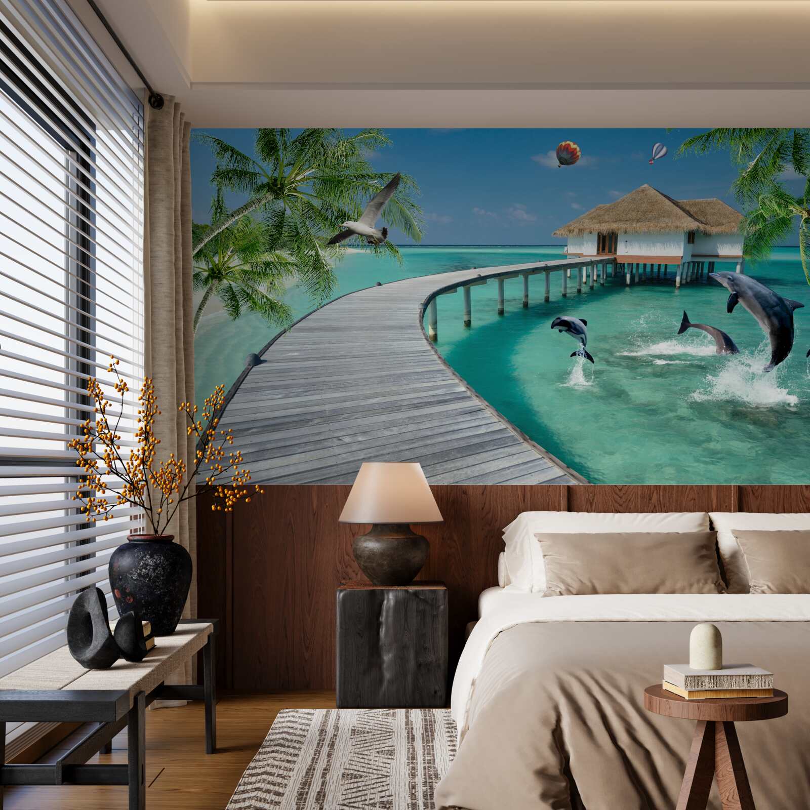 Фотошпалери дерев'яний міст над небесними водами