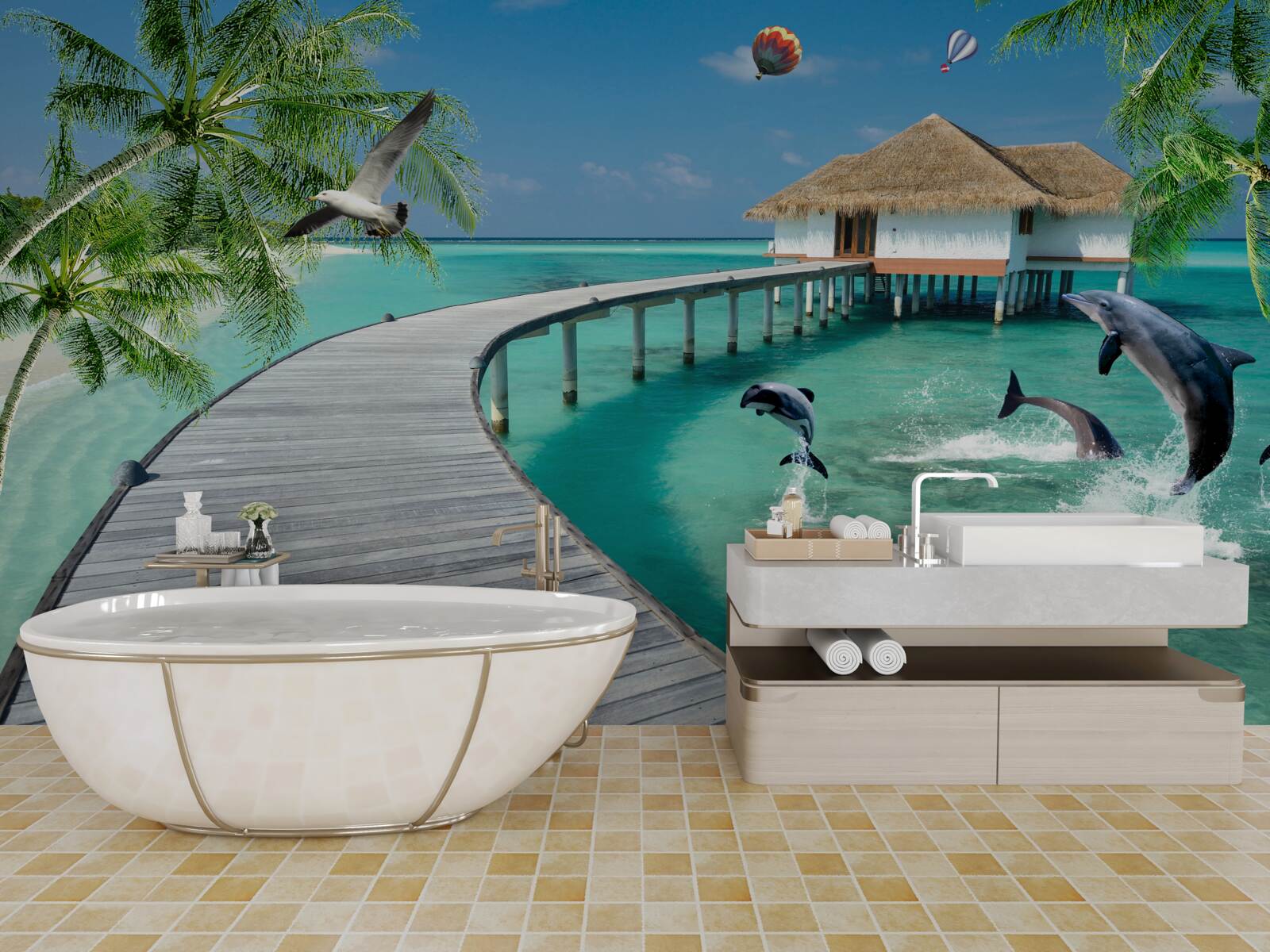 Фотошпалери дерев'яний міст над небесними водами