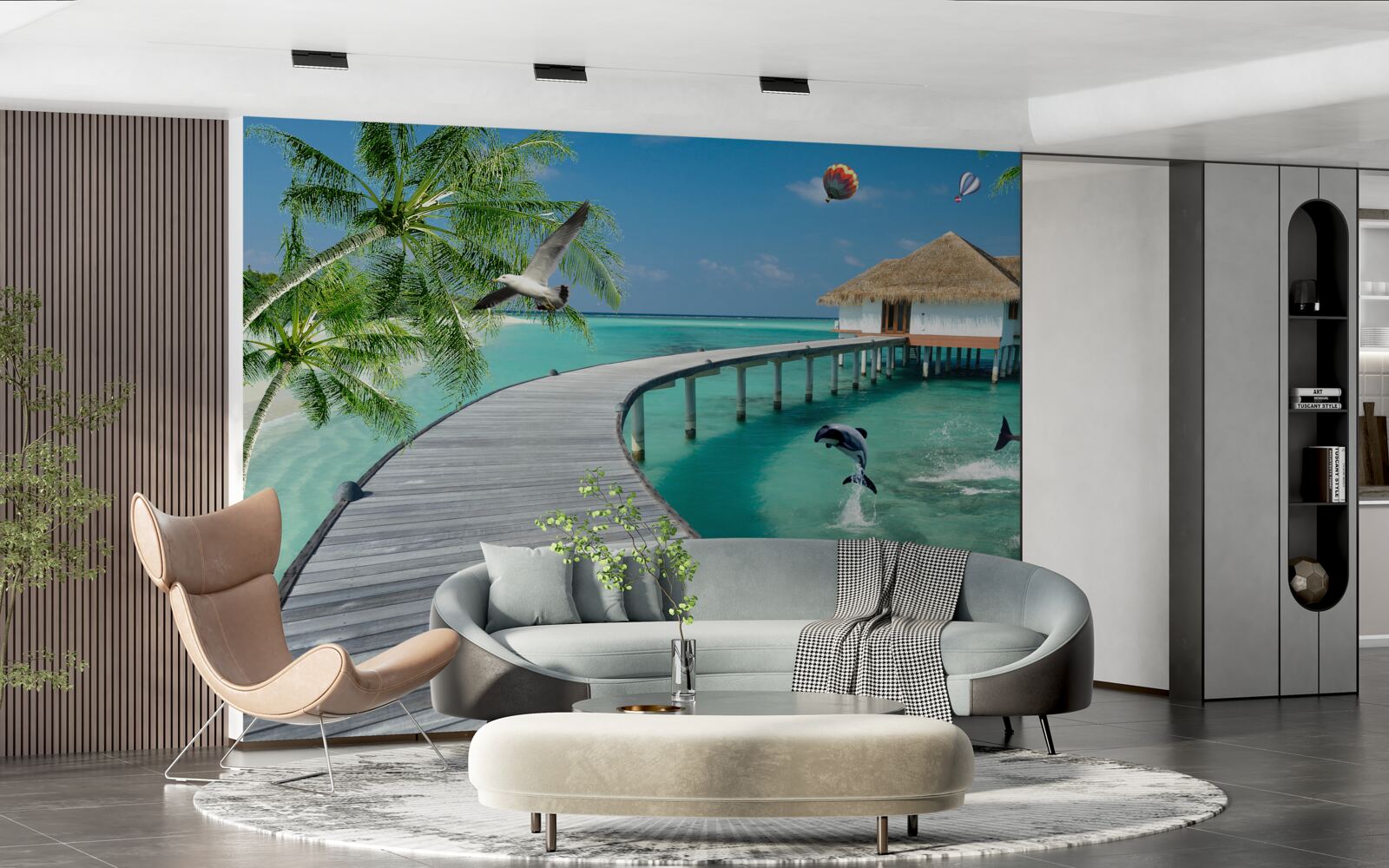 Фотошпалери дерев'яний міст над небесними водами