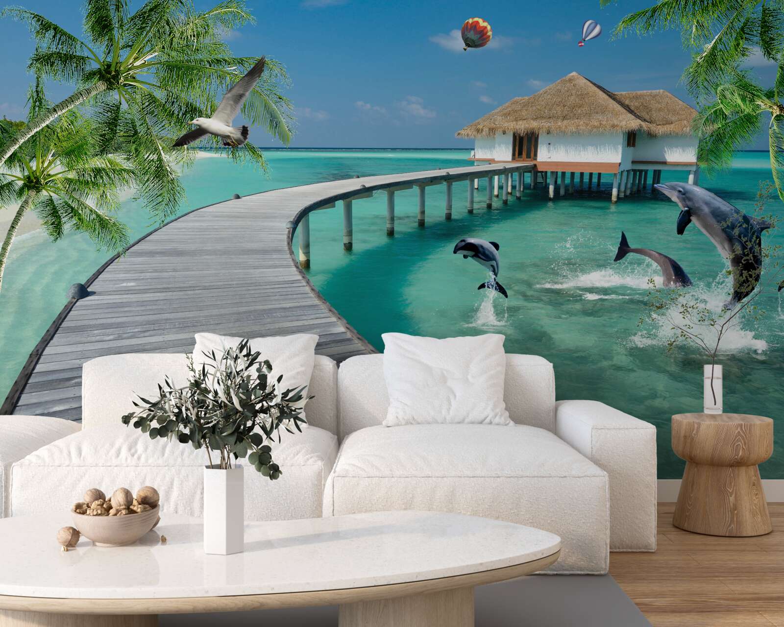 Фотошпалери дерев'яний міст над небесними водами