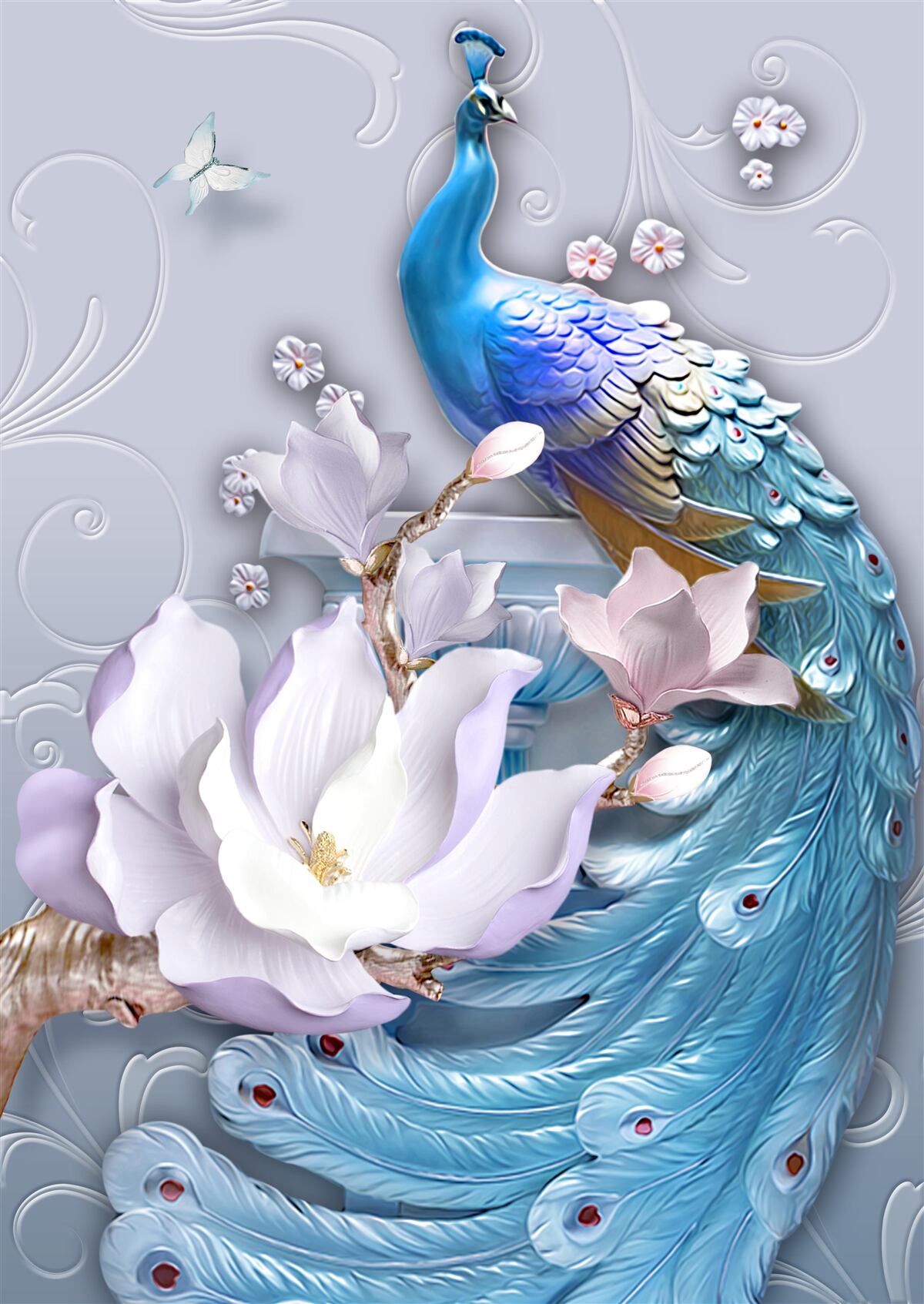 Фотошпалери розкішний павич з густим хвостом, пофарбований у яскраві відтінки