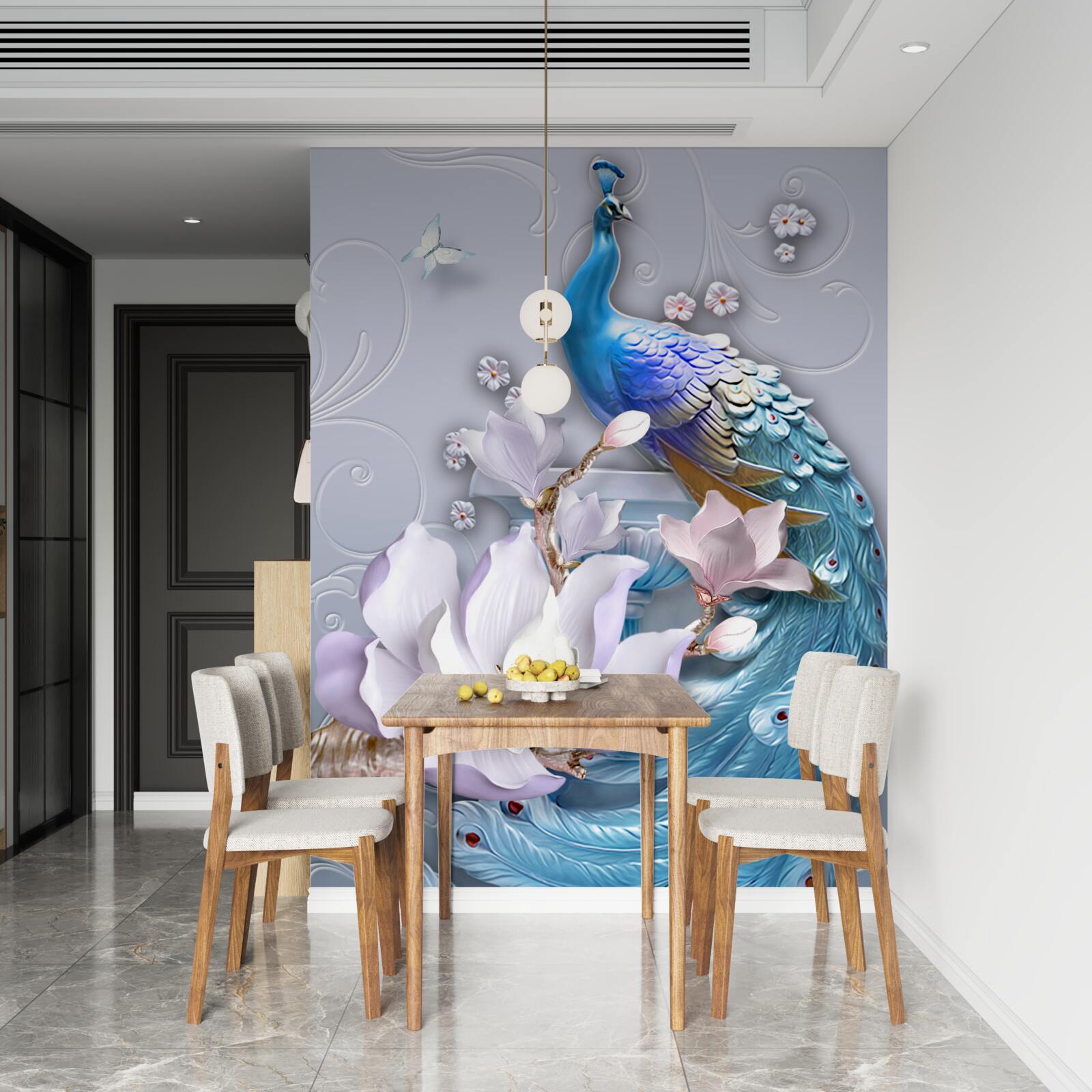 Фотошпалери розкішний павич з густим хвостом, пофарбований у яскраві відтінки