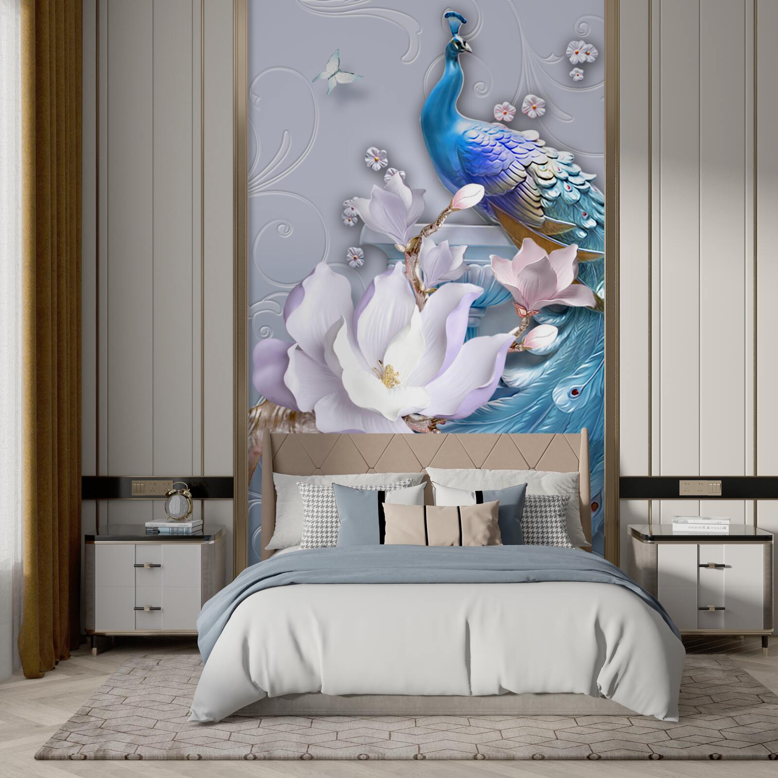 Фотошпалери розкішний павич з густим хвостом, пофарбований у яскраві відтінки