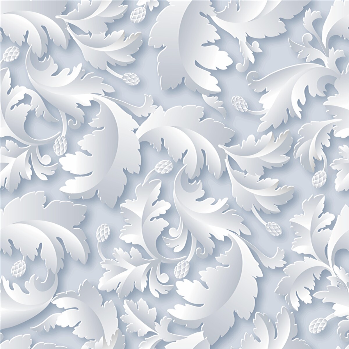 Фотошпалери абстрактний з білим і сріблястим листям