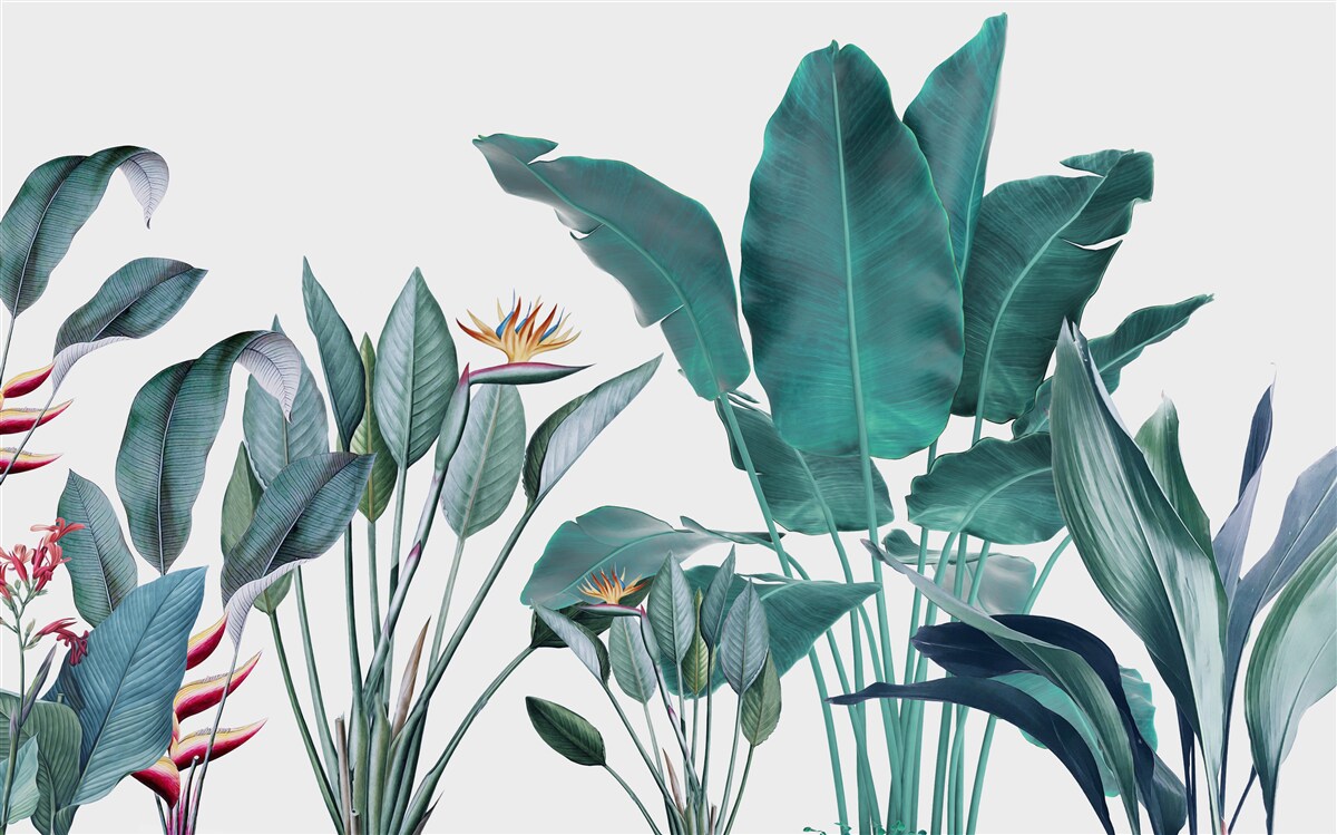 Фотошпалери зелені квіти в димних тропіках