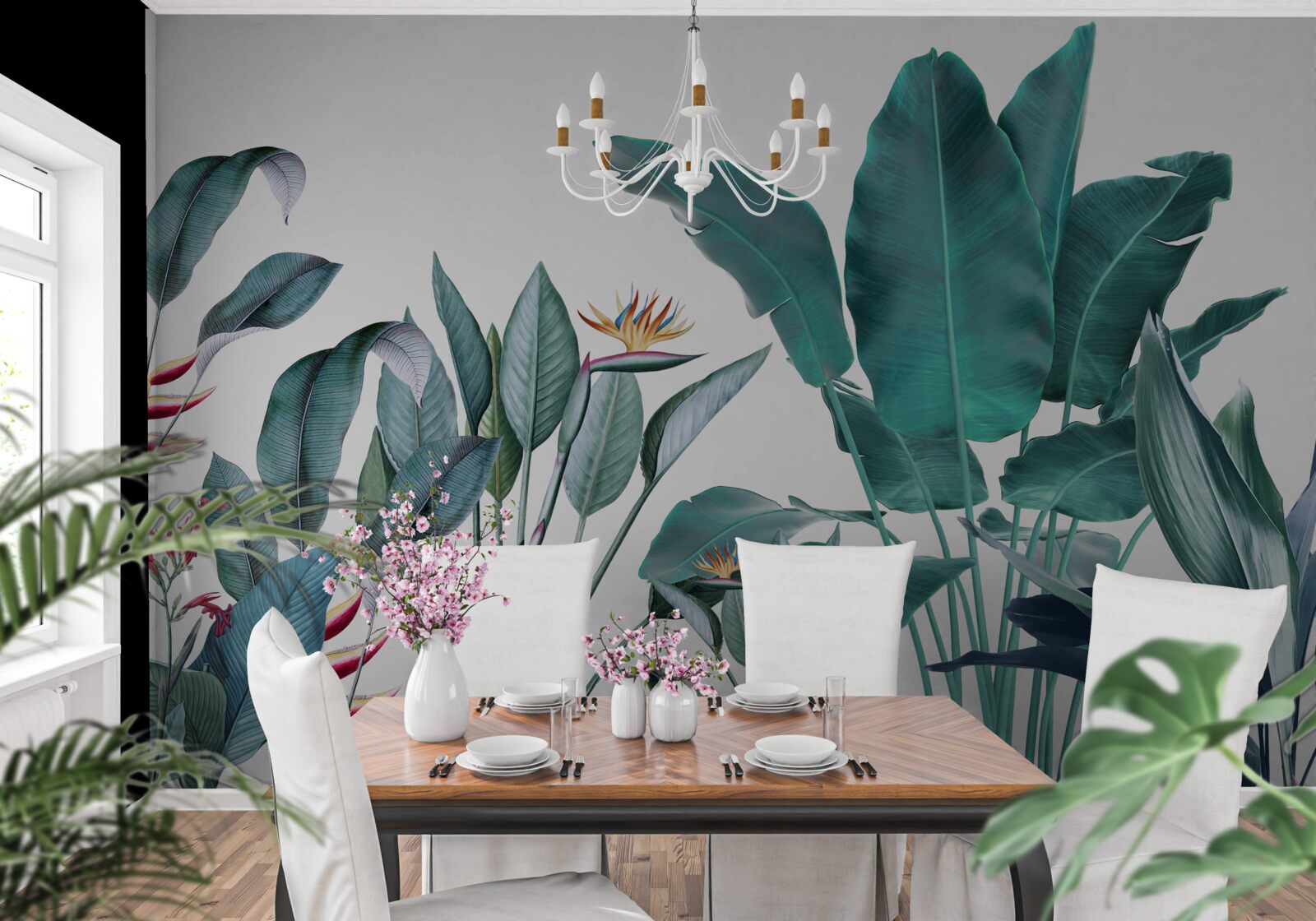 Фотошпалери зелені квіти в димних тропіках