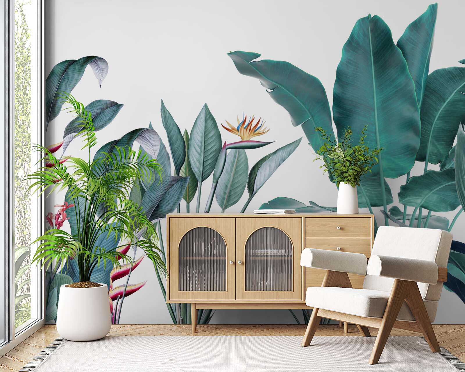 Фотошпалери зелені квіти в димних тропіках