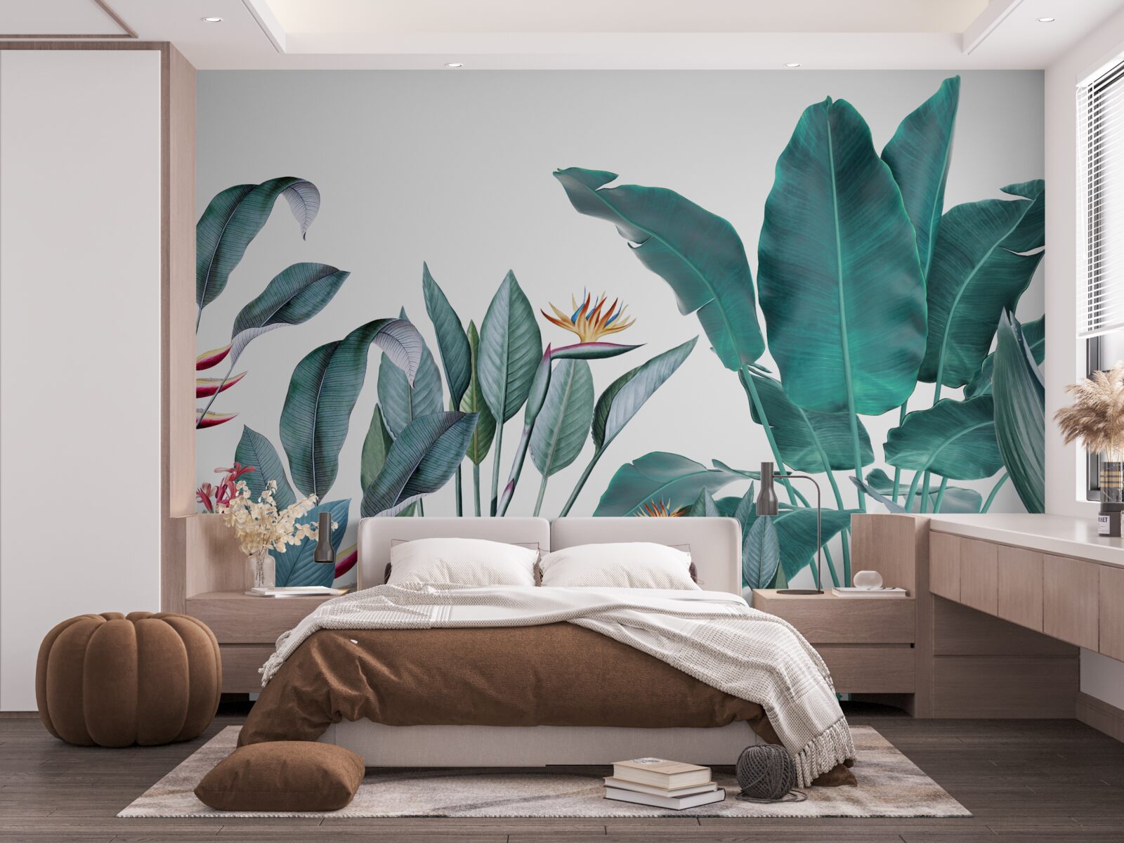 Фотошпалери зелені квіти в димних тропіках