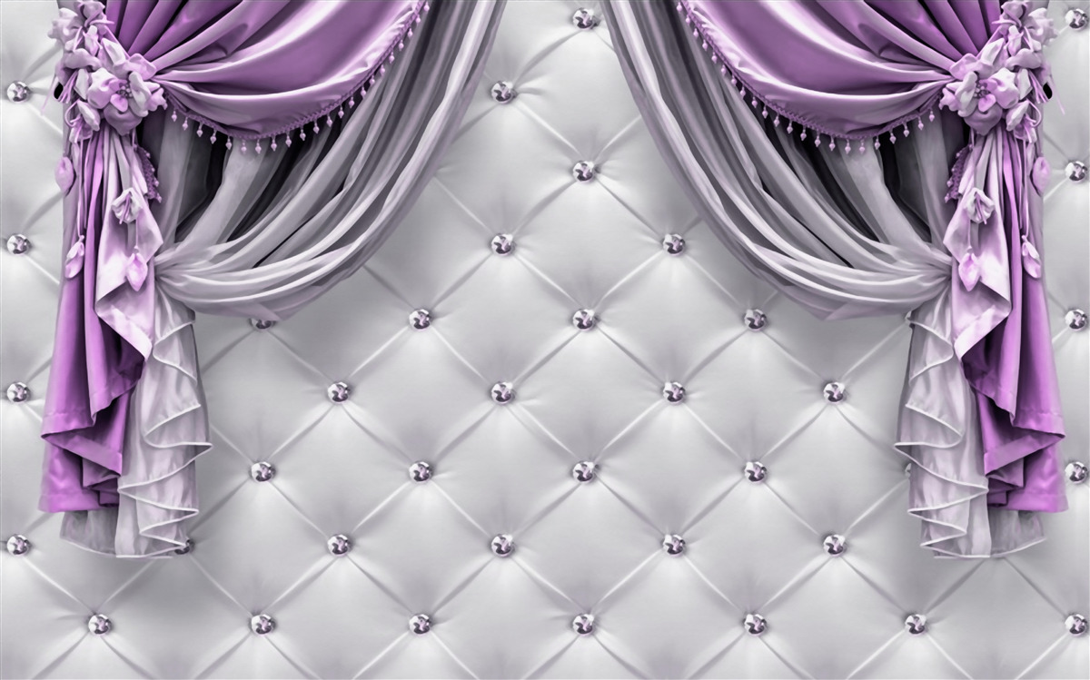 Фотошпалери ніжна біла тканина та фіолетові штори