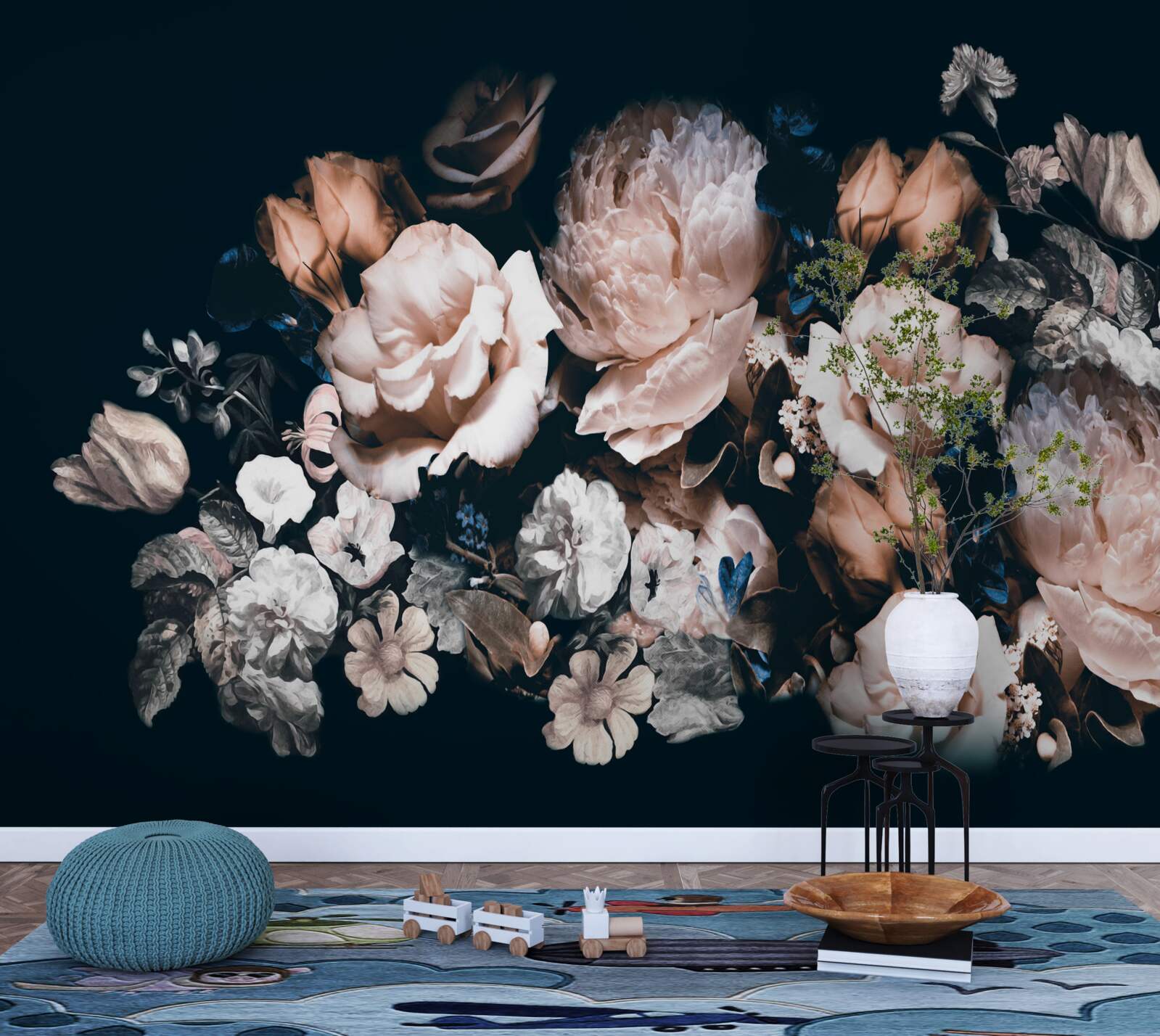 Фотошпалери Квіти у відтінках білого та рожевого в композиції