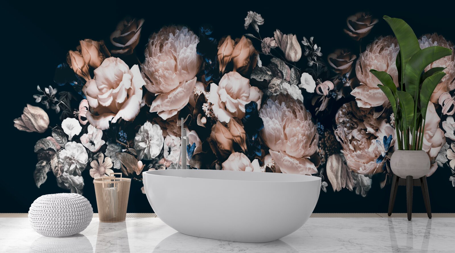 Фотошпалери Квіти у відтінках білого та рожевого в композиції