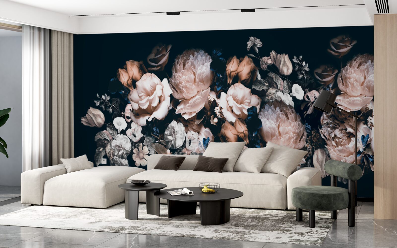 Фотошпалери Квіти у відтінках білого та рожевого в композиції