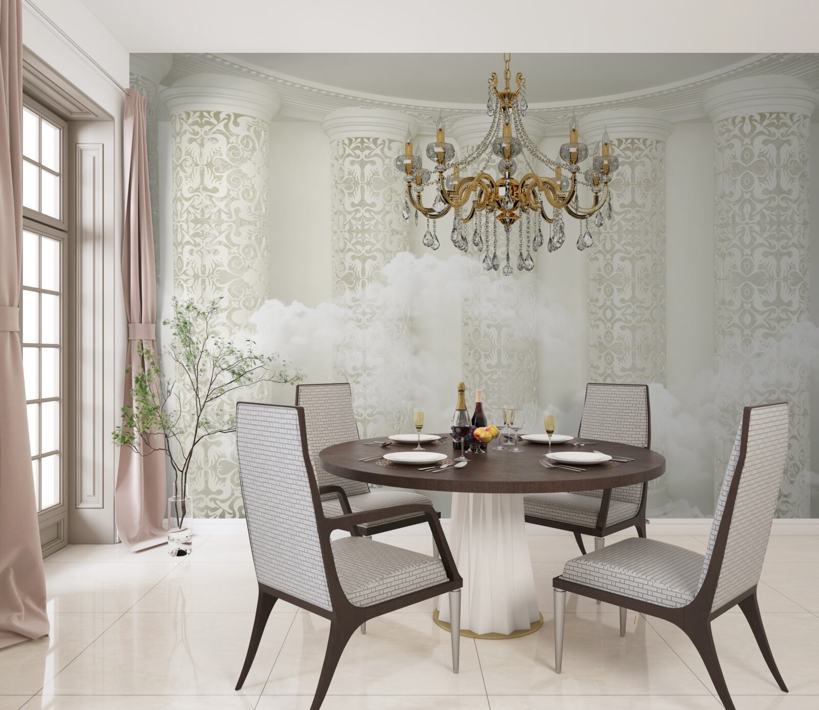 Фотошпалери люстра, оточена арками