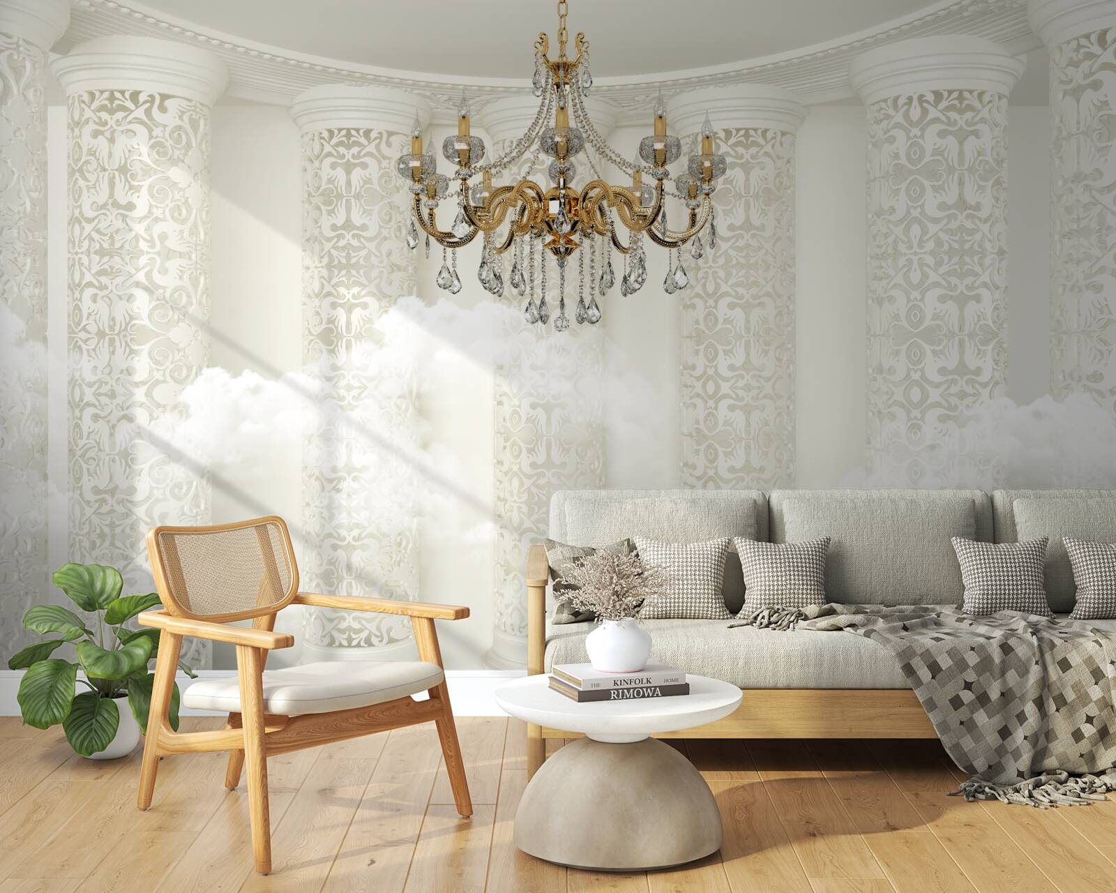 Фотошпалери люстра, оточена арками