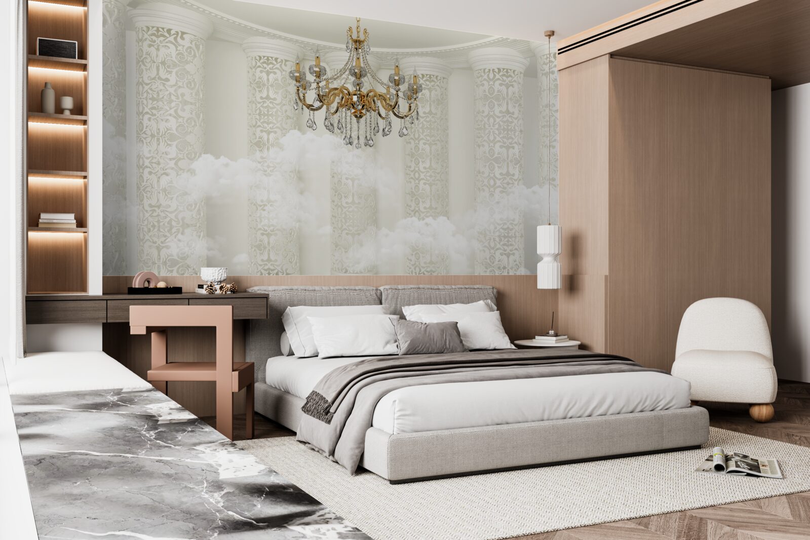 Фотошпалери люстра, оточена арками