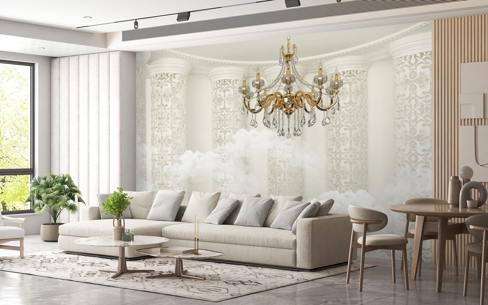 Фотошпалери люстра, оточена арками